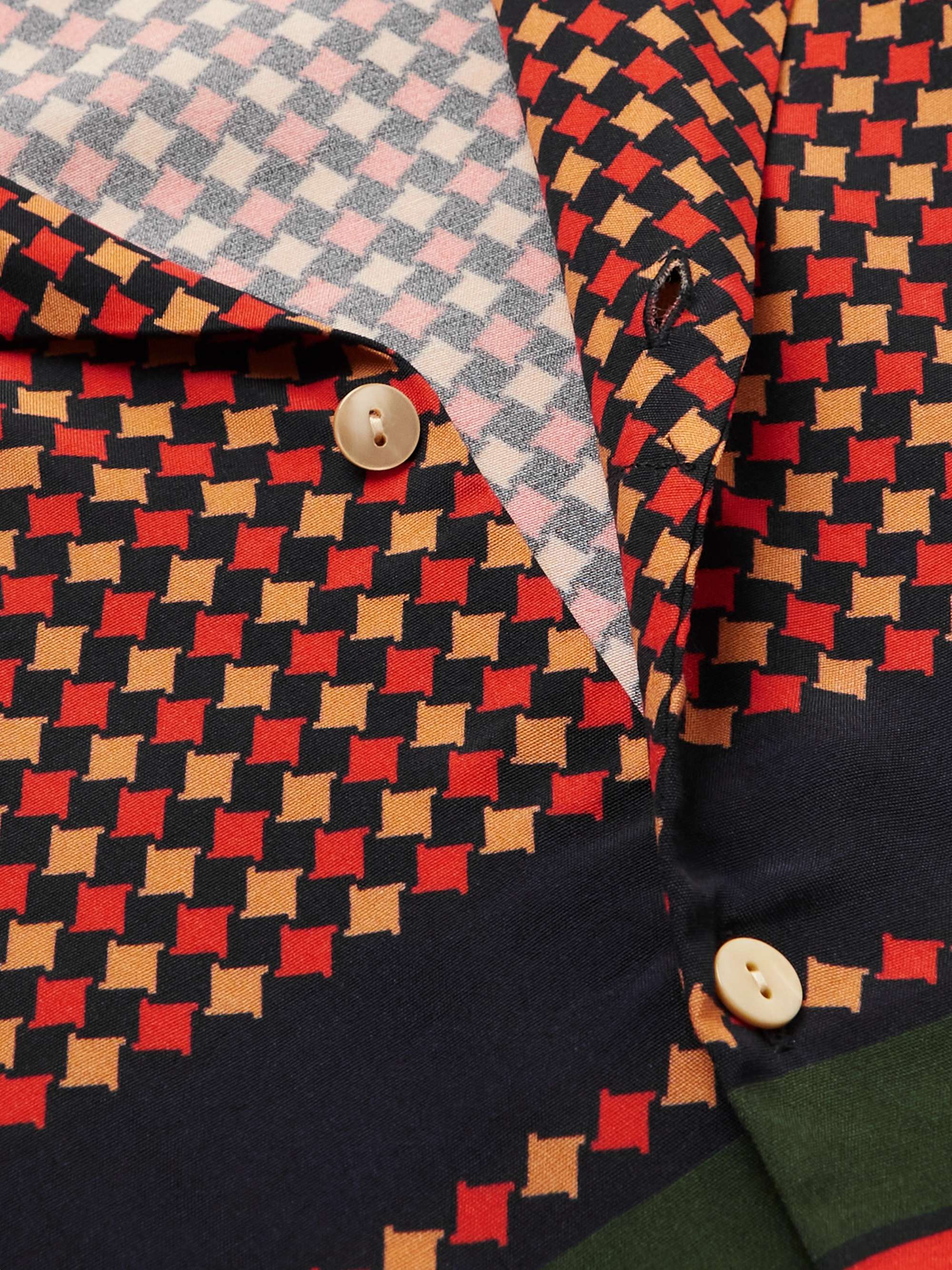 GUCCI Camp-Collar Printed Striped Silk Shirt