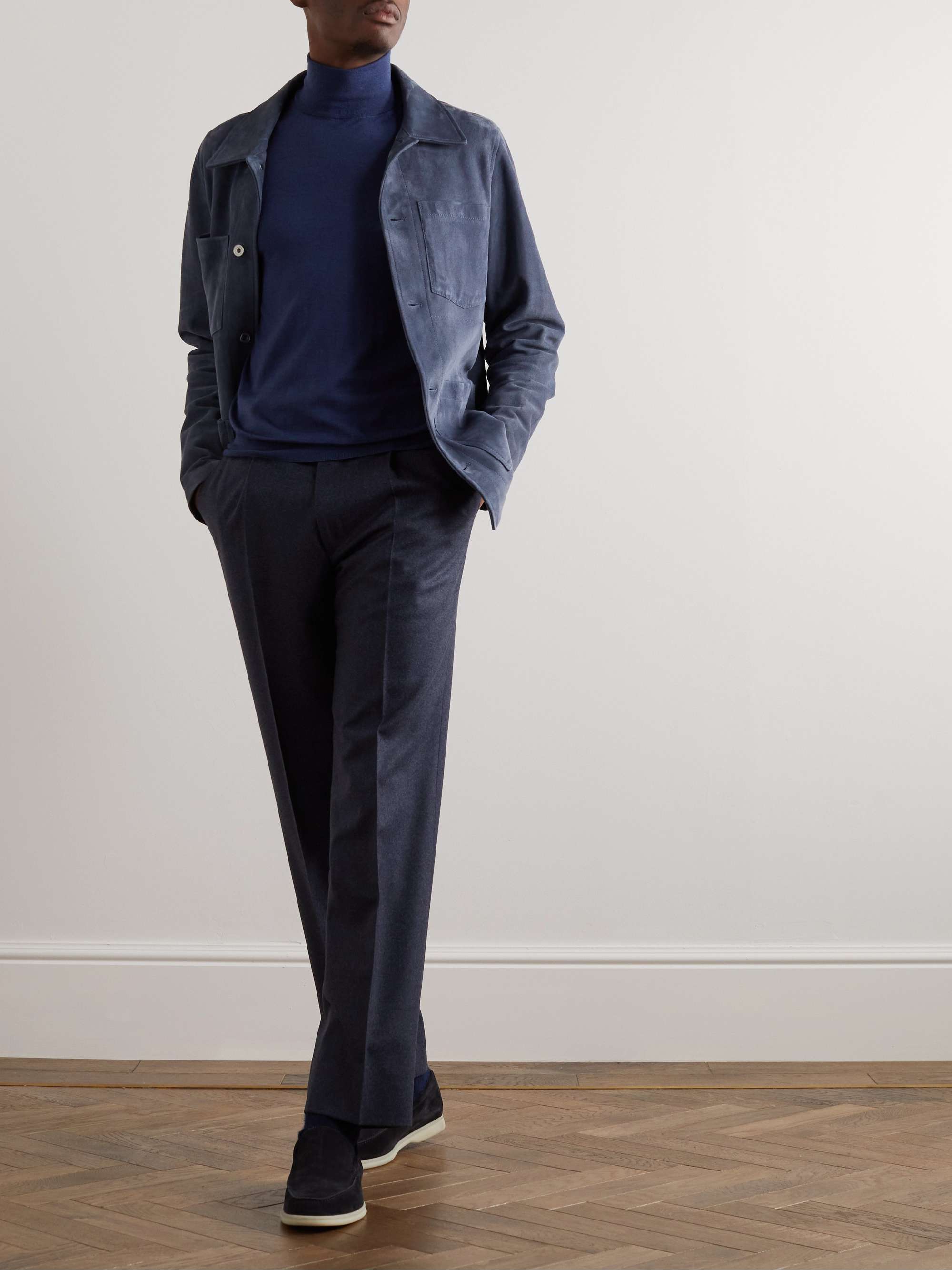 STÒFFA Straight-Leg Pleated Moss Wool-Flannel Trousers