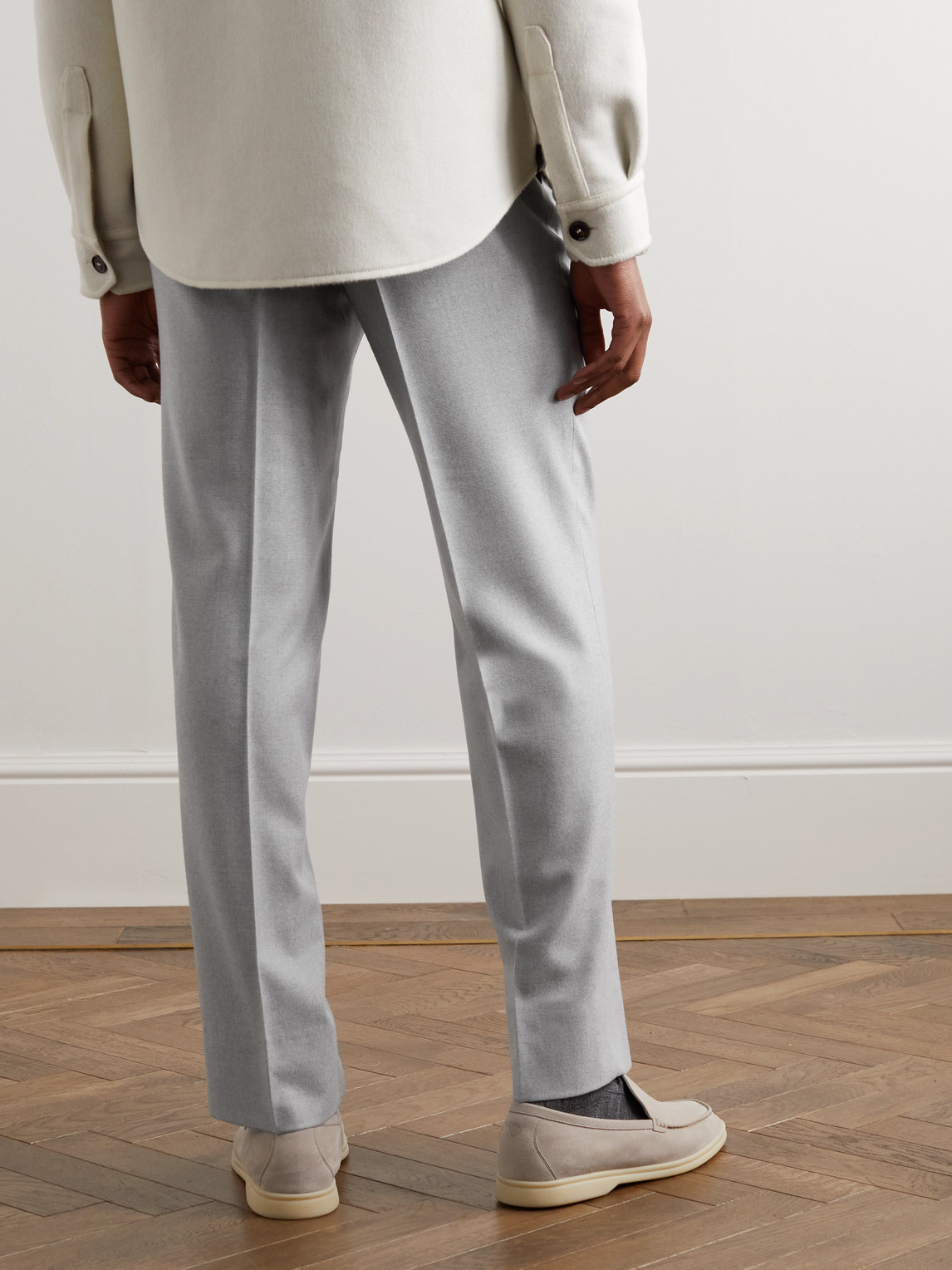Shop Stòffa Straight-leg Pleated Moss Wool-flannel Trousers In Gray