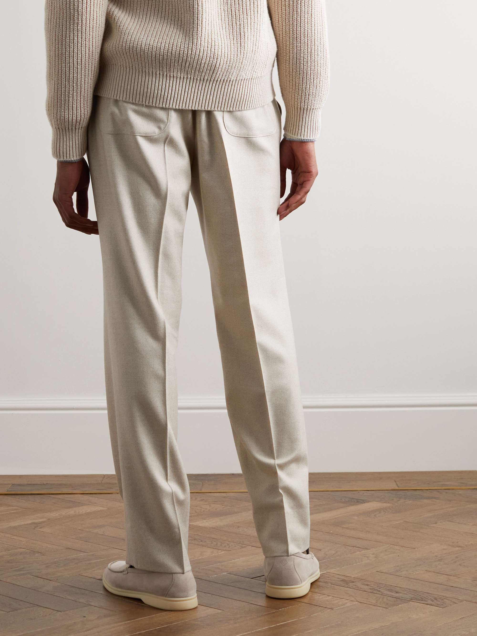 STÒFFA Striaght-Leg Pleated Wool-Flannel Drawstring Trousers