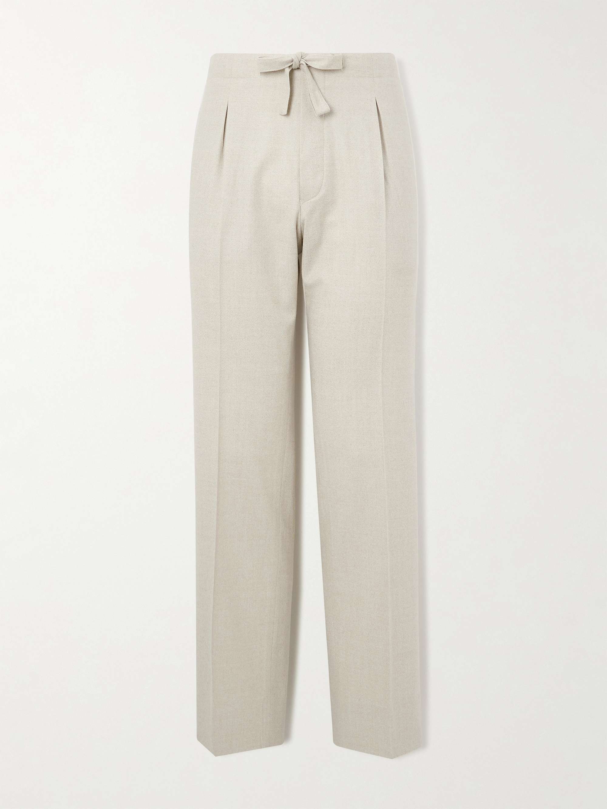 STÒFFA Striaght-Leg Pleated Wool-Flannel Drawstring Trousers