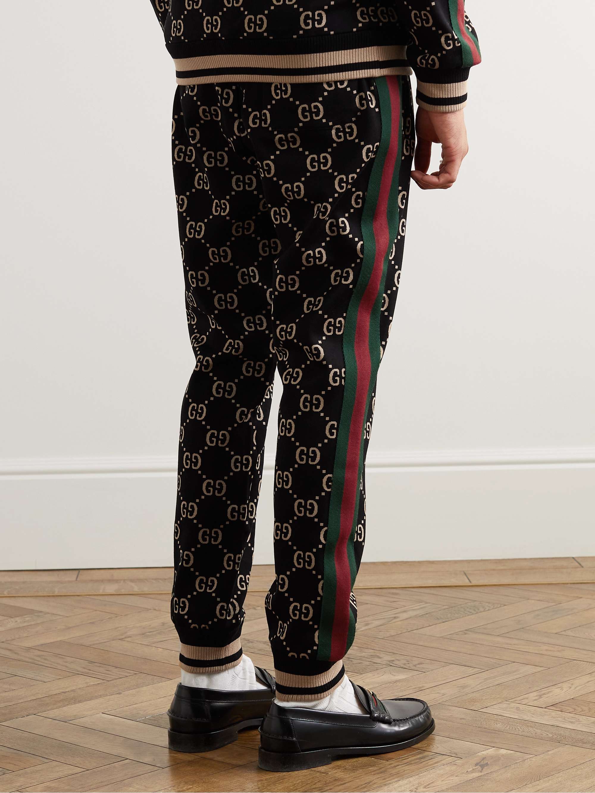 GUCCI Tapered Webbing-Trimmed Monogrammed Cotton-Jersey Sweatpants for ...