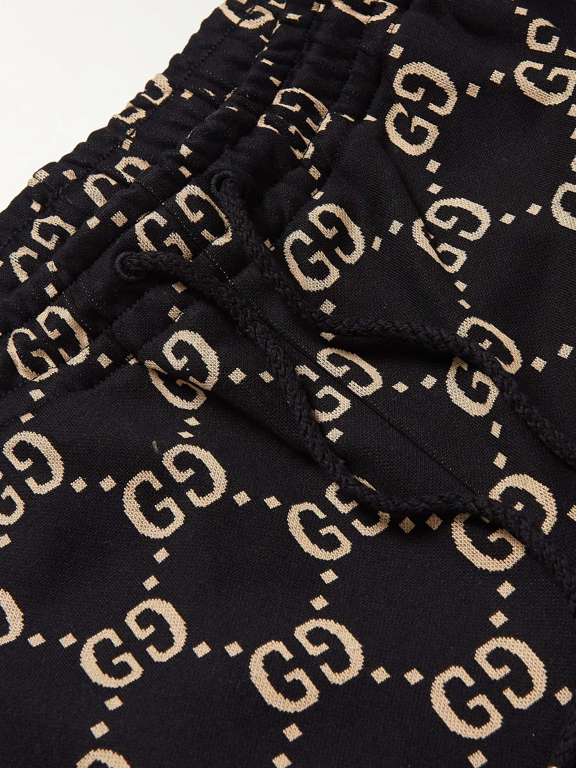 GUCCI Tapered Webbing-Trimmed Monogrammed Cotton-Jersey Sweatpants