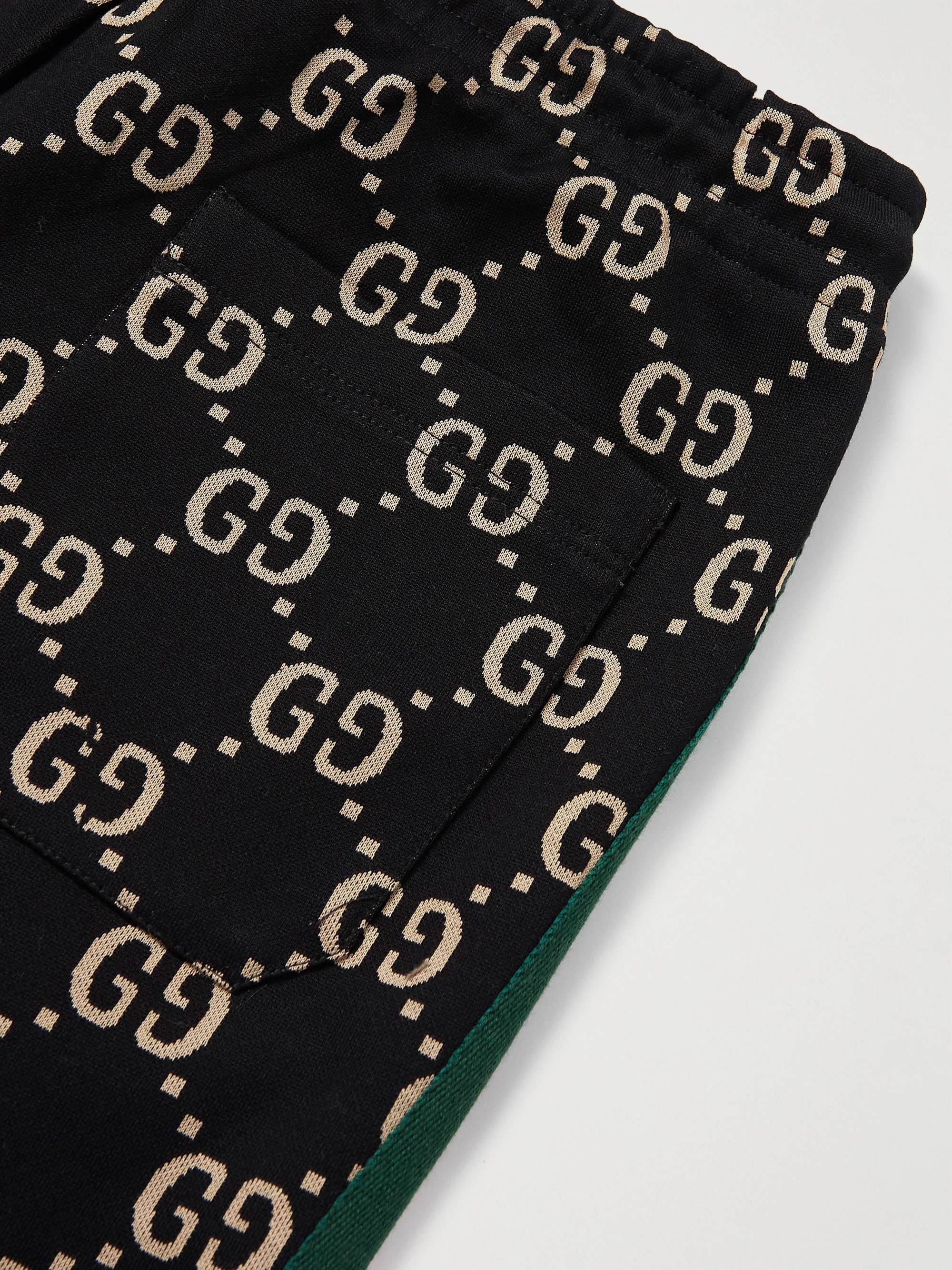 GUCCI Tapered Webbing-Trimmed Monogrammed Cotton-Jersey Sweatpants