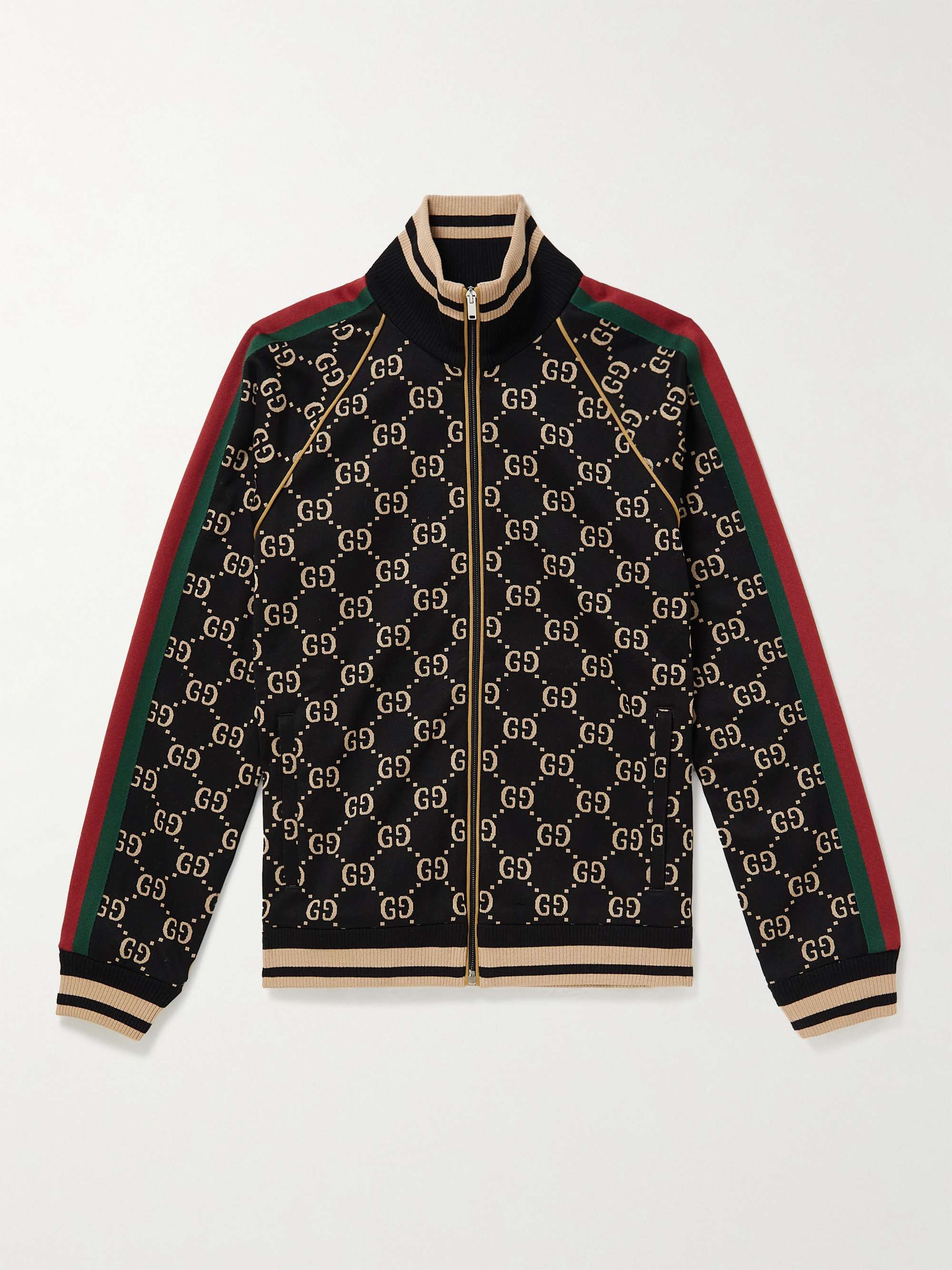 GUCCI Webbing-Trimmed Monogrammed Cotton-Jersey Track Jacket