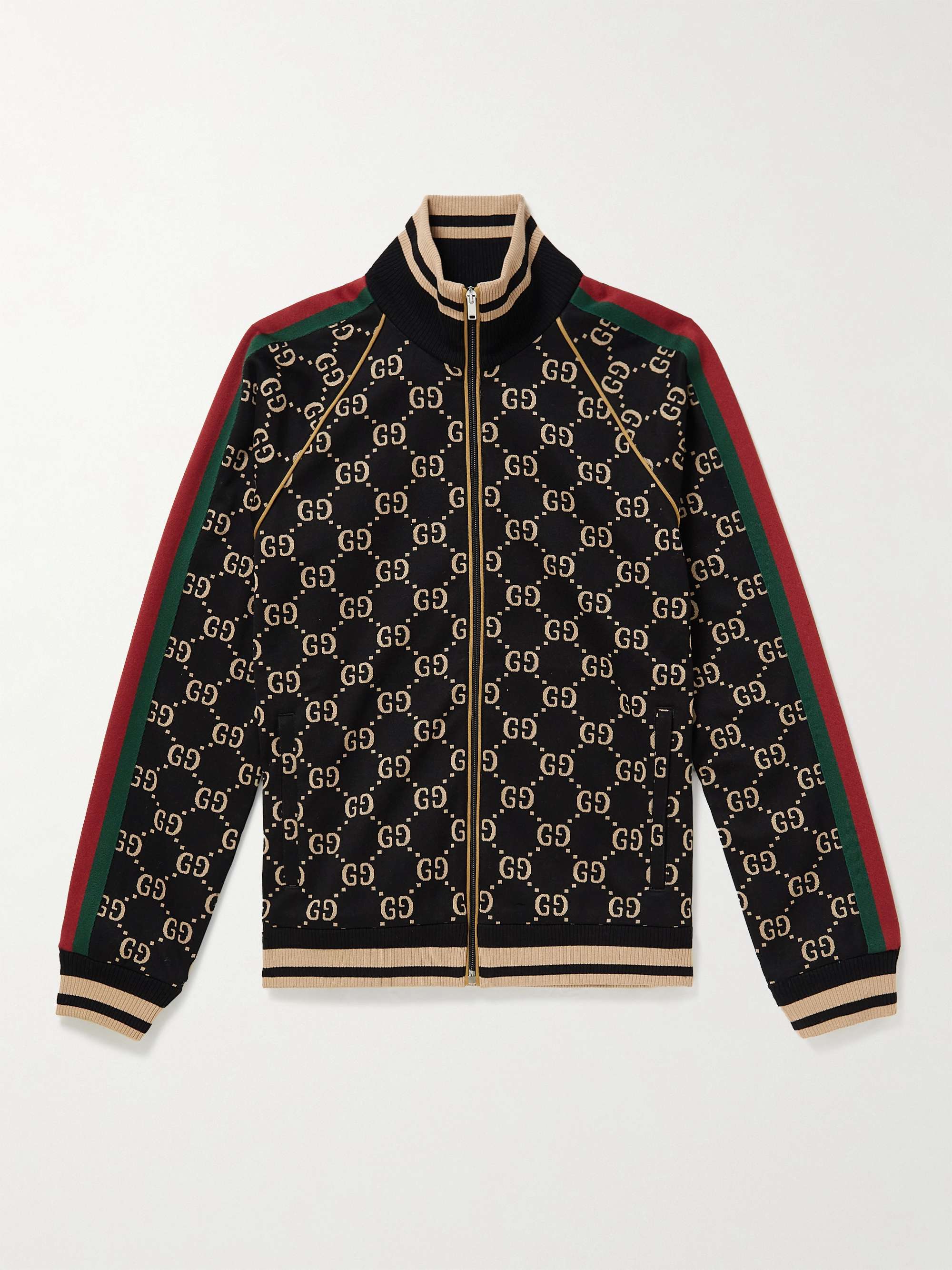 GUCCI Webbing-Trimmed Monogrammed Cotton-Jersey Track Jacket for