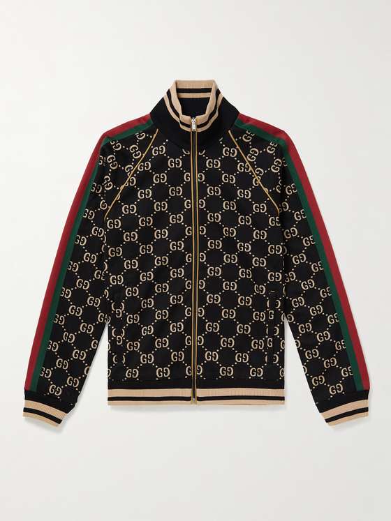 GUCCI Webbing-Trimmed Monogrammed Cotton-Jersey Track Jacket for Men ...