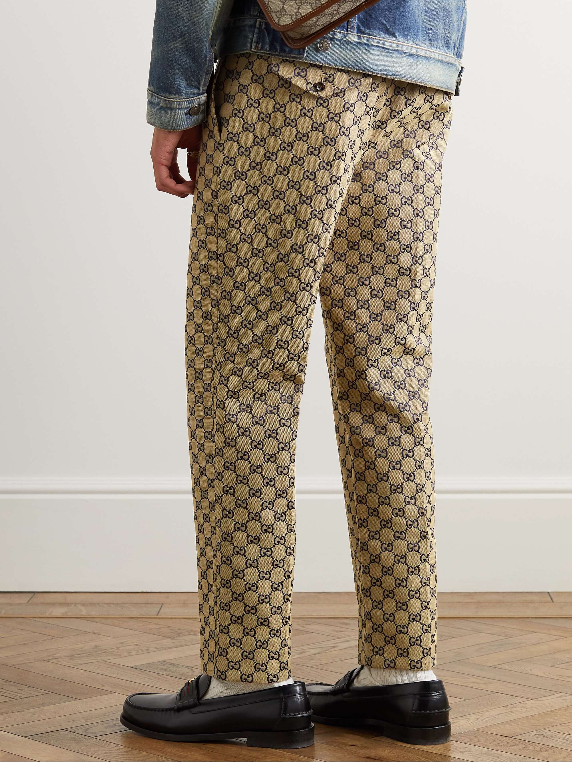 Tapered Webbing-Trimmed Monogrammed Cotton-Blend Jacquard Drawstring Trousers