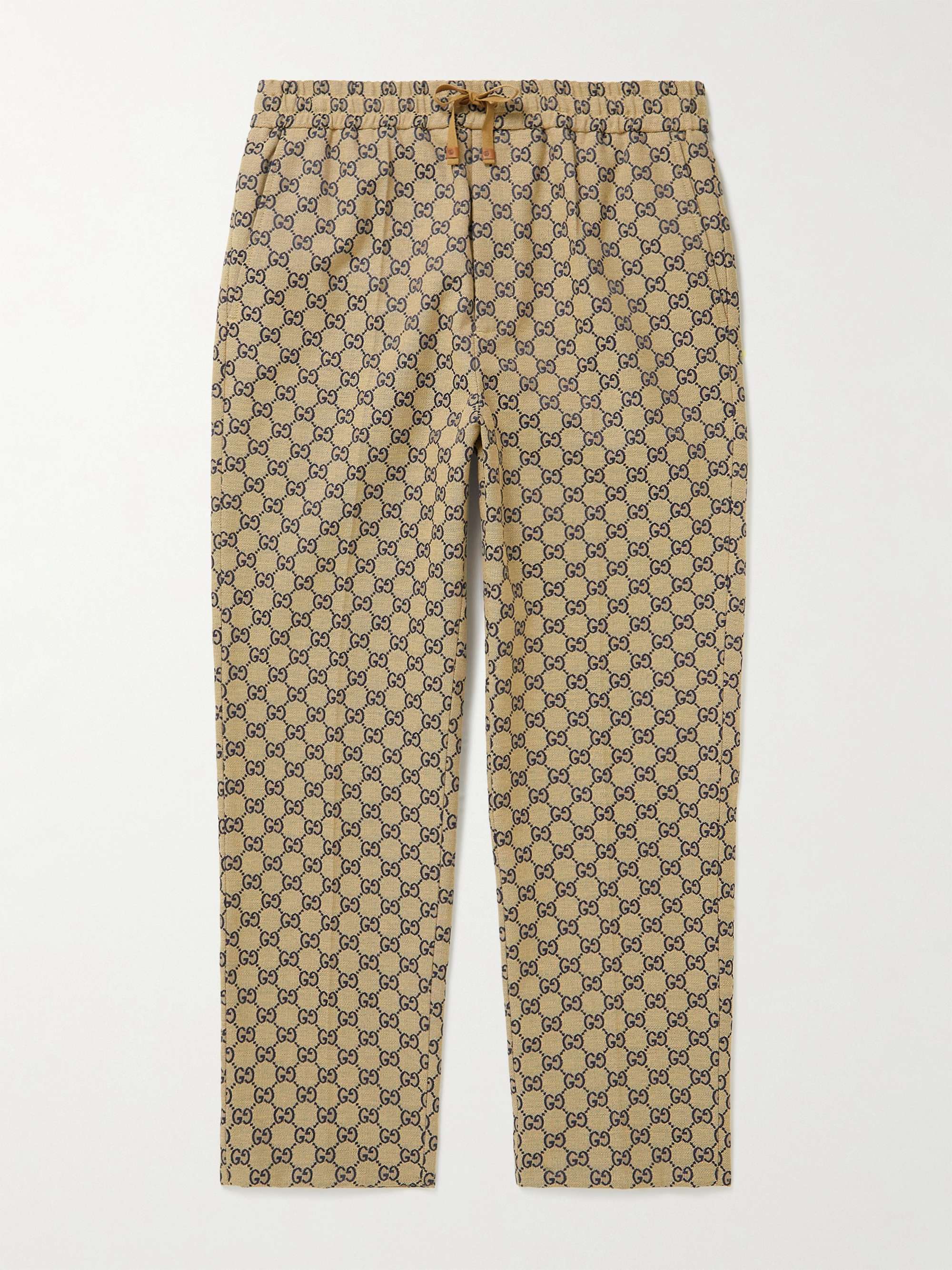 GUCCI Tapered Webbing-Trimmed Monogrammed Cotton-Blend Jacquard Drawstring  Trousers | MR PORTER