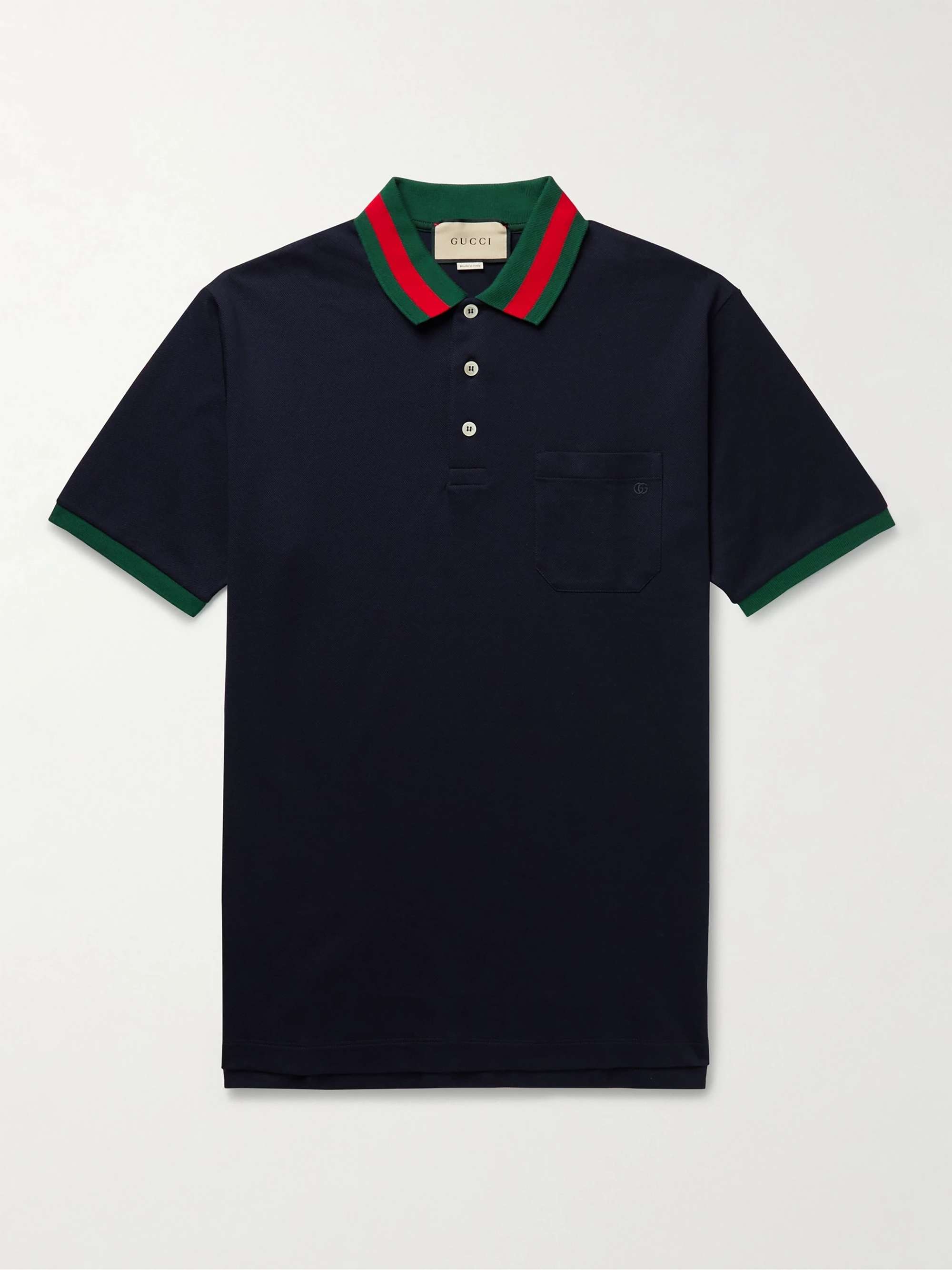 GUCCI Logo-Embroidered Stretch-Cotton Piqué Polo Shirt for Men