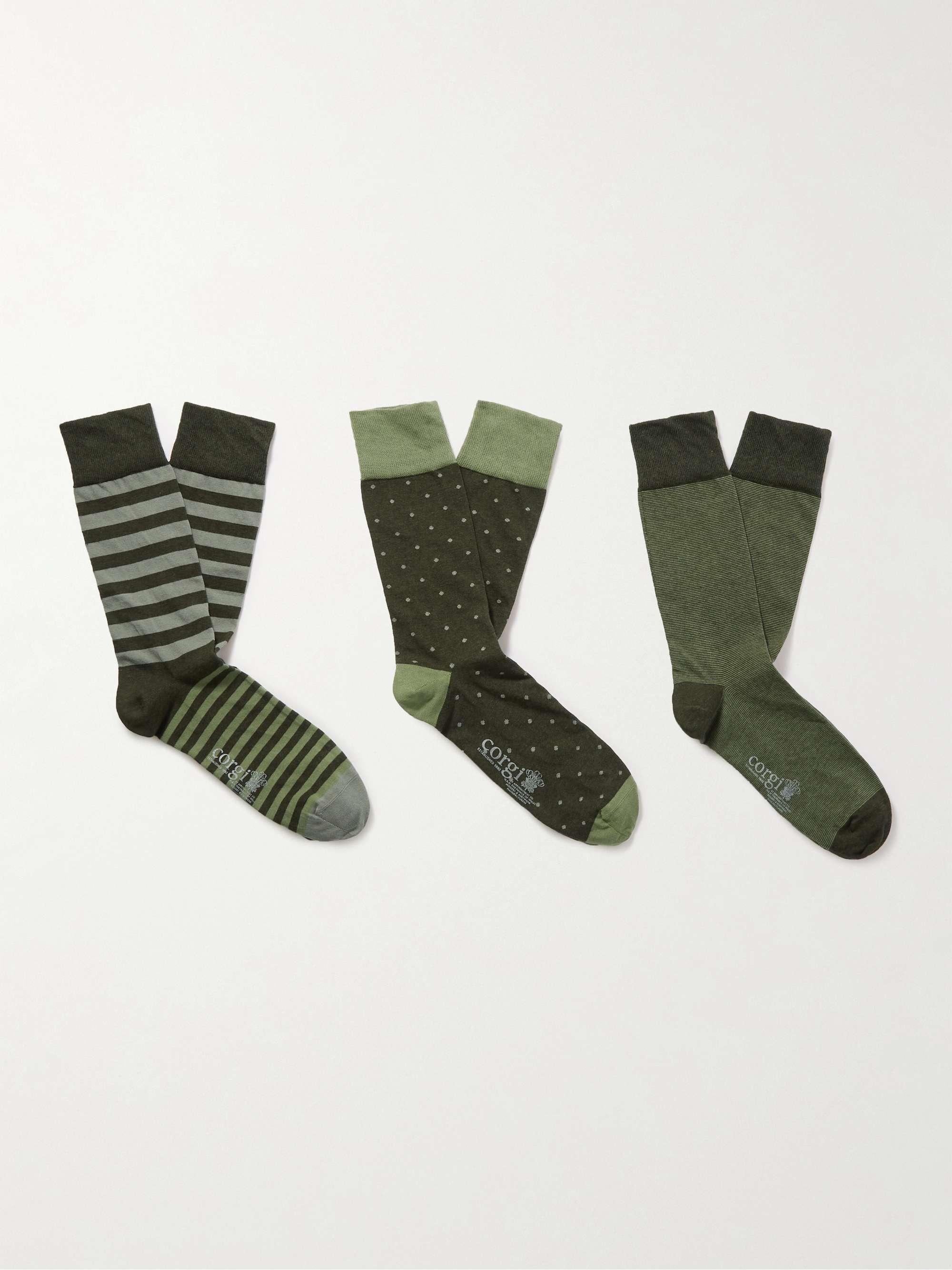 KINGSMAN Set of Three Jacquard-Knit Cotton-Blend Socks