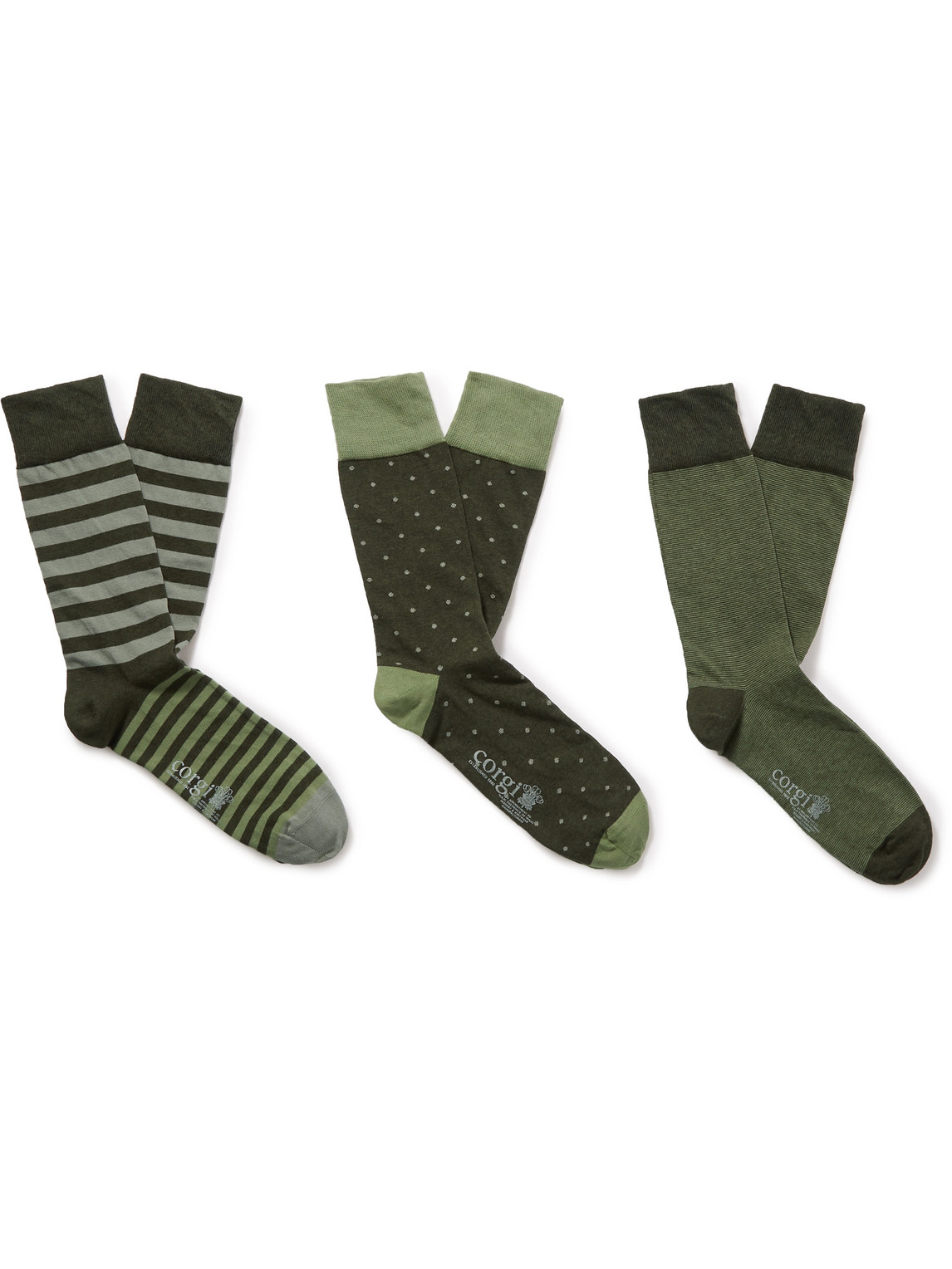 Kingsman Set Of Three Jacquard-knit Cashmere Socks In Green