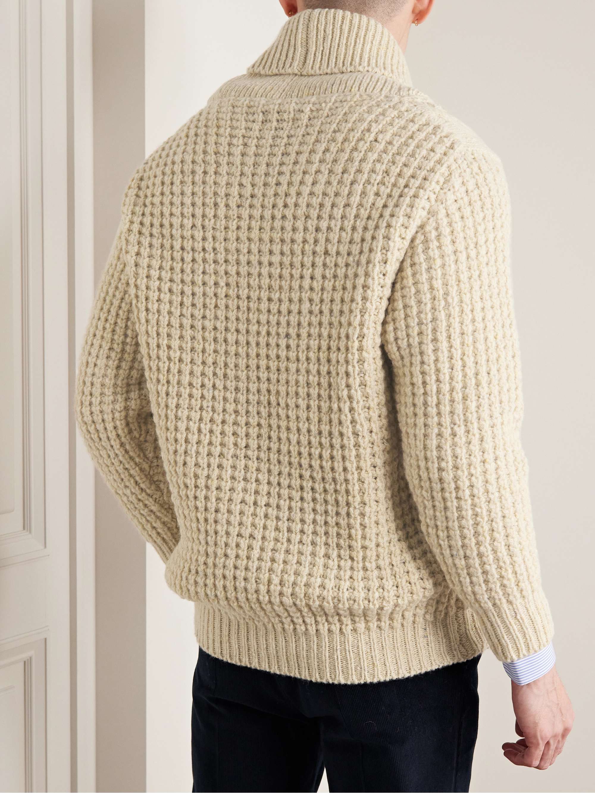 KINGSMAN Shawl-Collar Cable-Knit Donegal Wool Sweater