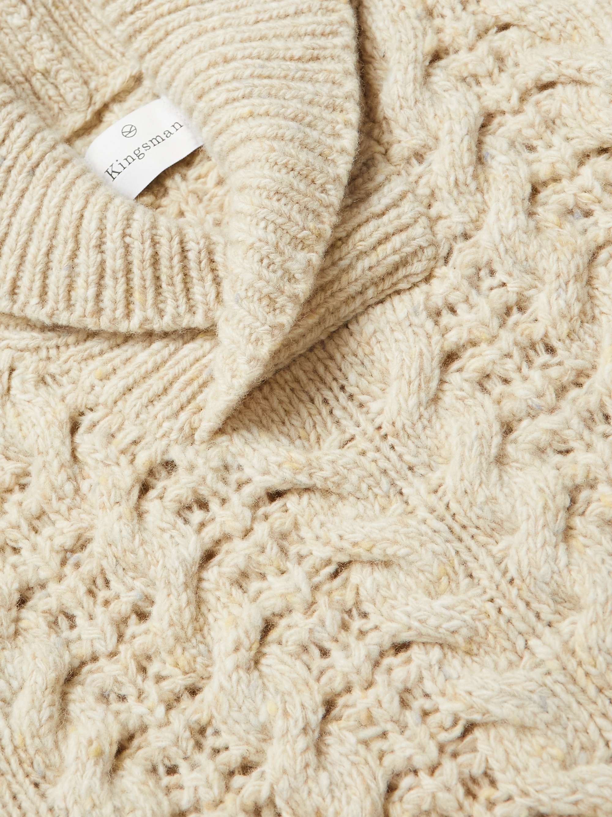 KINGSMAN Shawl-Collar Cable-Knit Donegal Wool Sweater