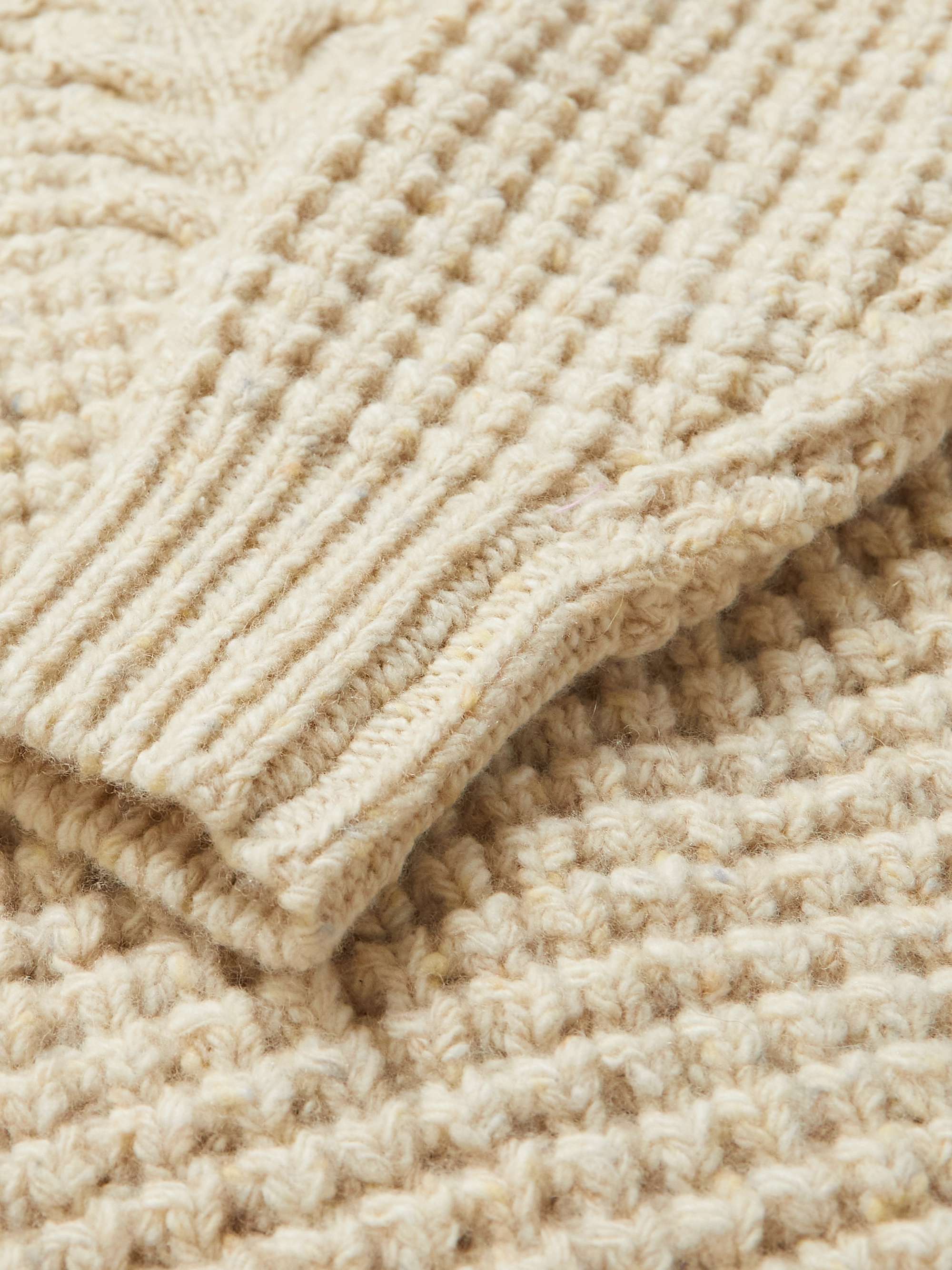 KINGSMAN Shawl-Collar Cable-Knit Donegal Wool Sweater