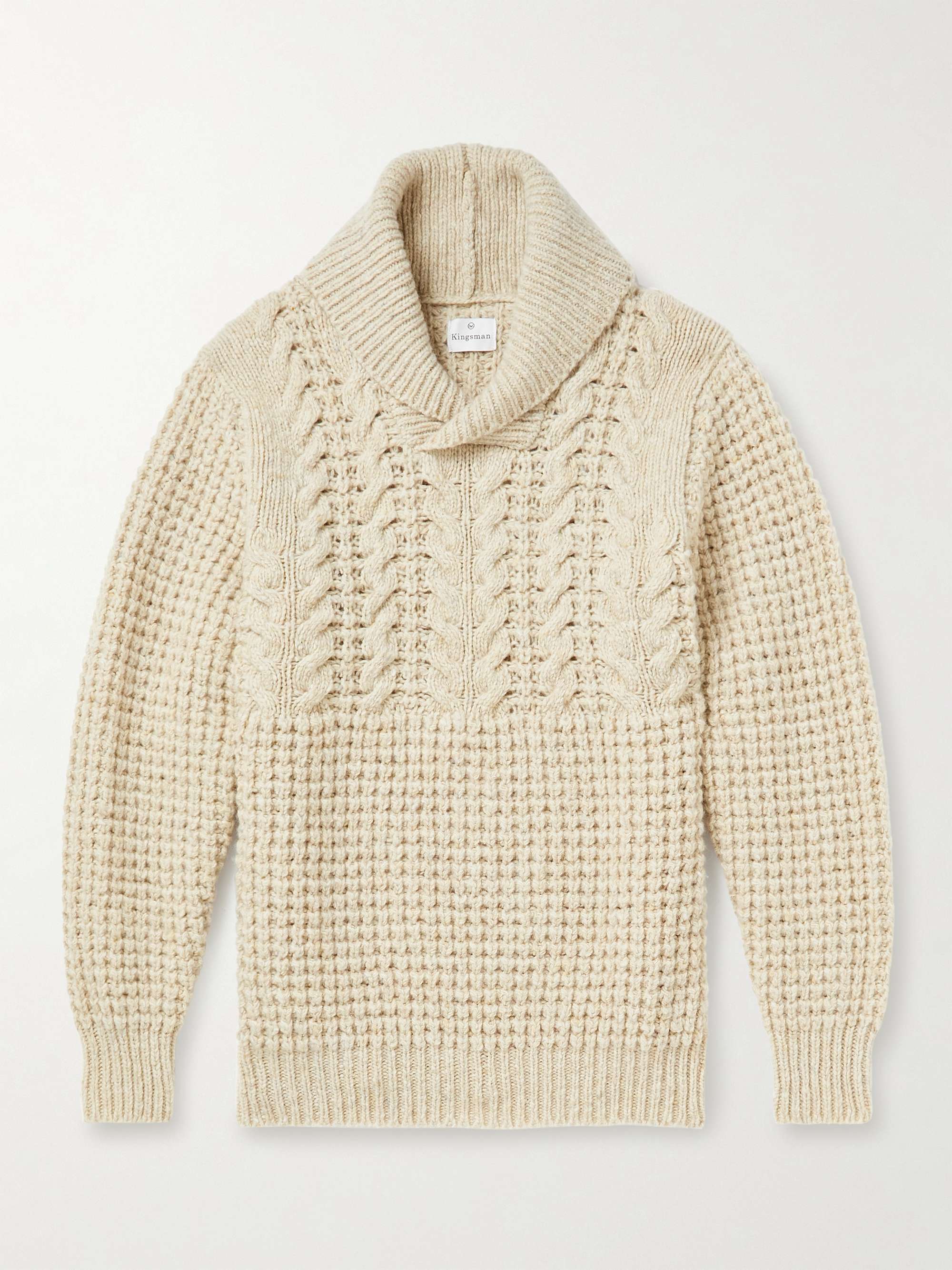KINGSMAN Shawl-Collar Cable-Knit Donegal Wool Sweater