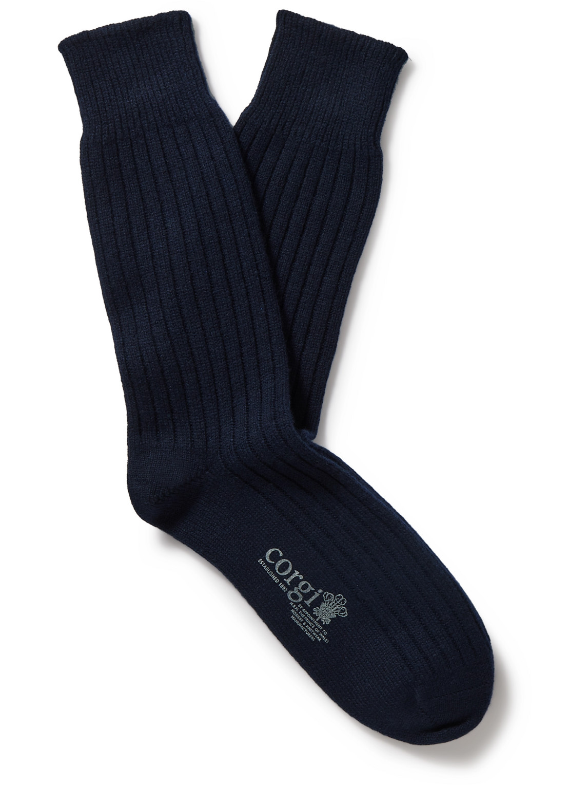 Kingsman Ribbed Cashmere Socks In Blue