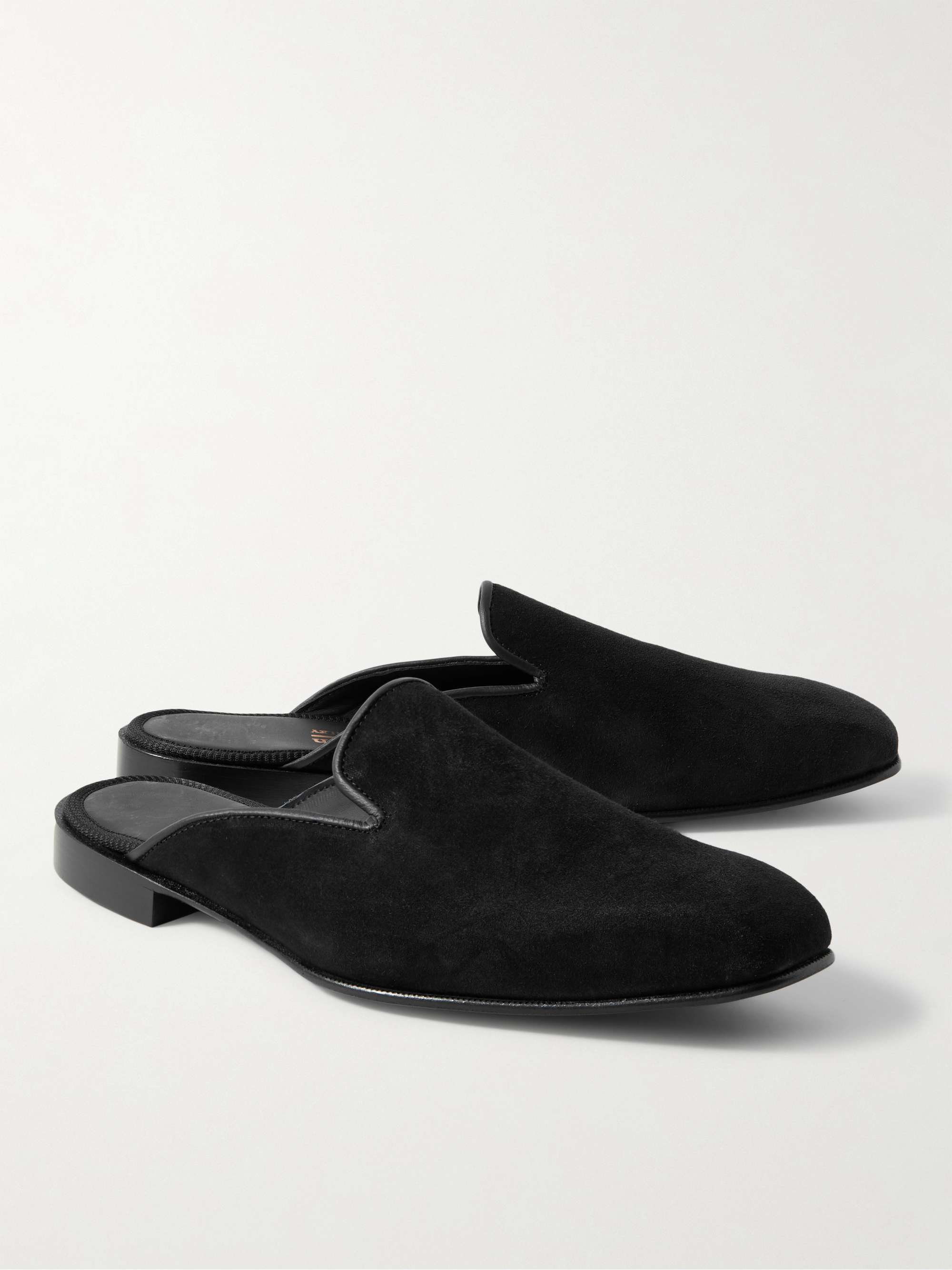 KINGSMAN + George Cleverley Leather-Trimmed Suede Slippers