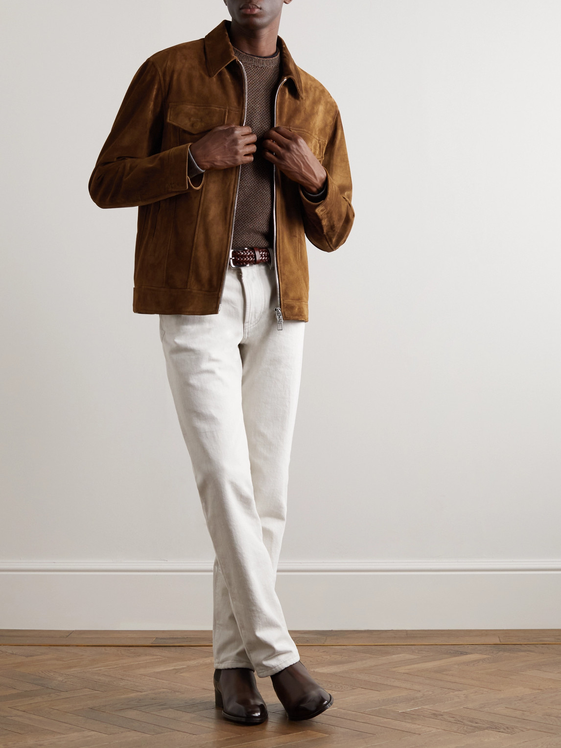 Shop Loro Piana Suede Trucker Jacket In Brown