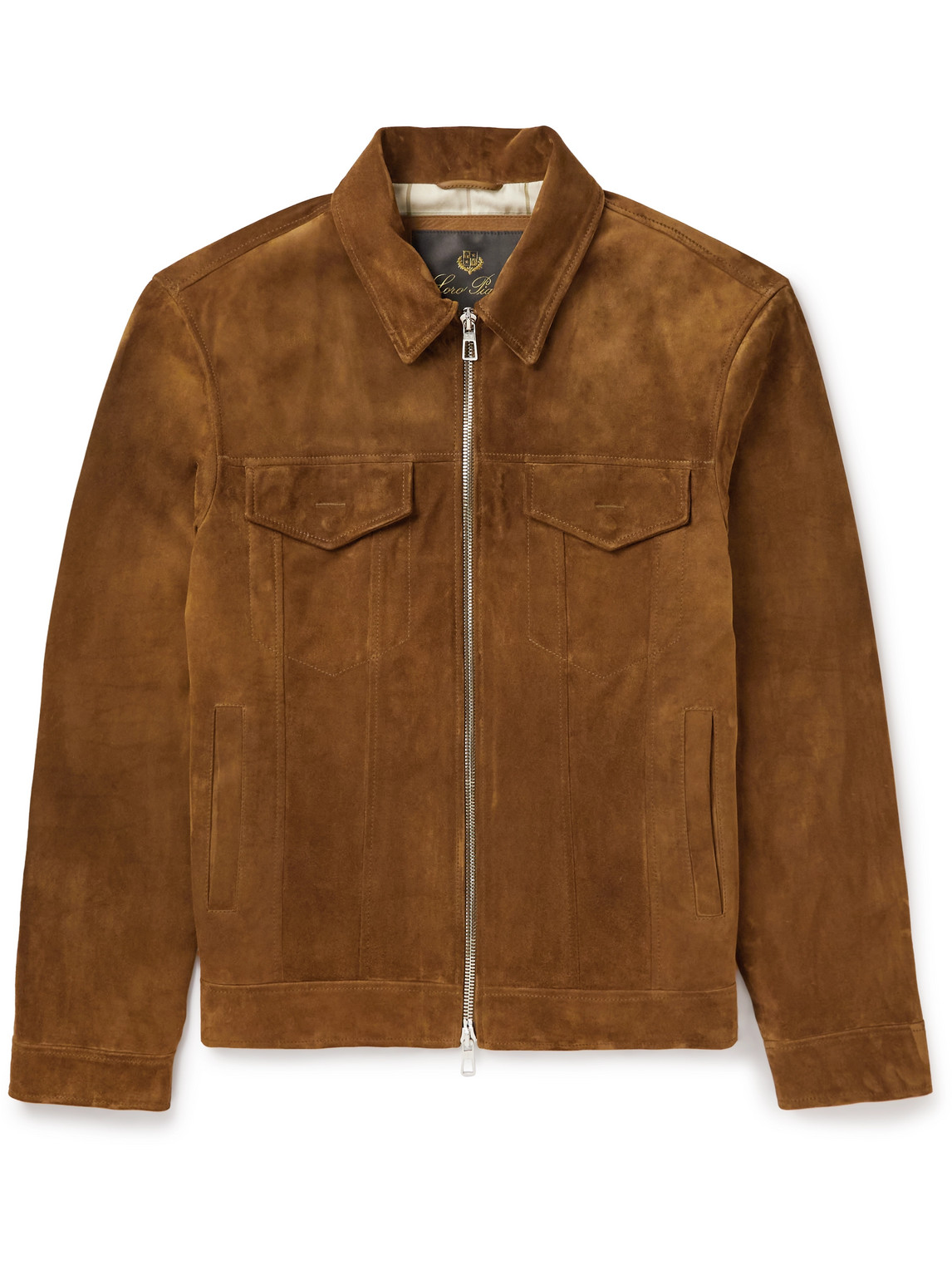 Loro Piana Suede Trucker Jacket In Brown