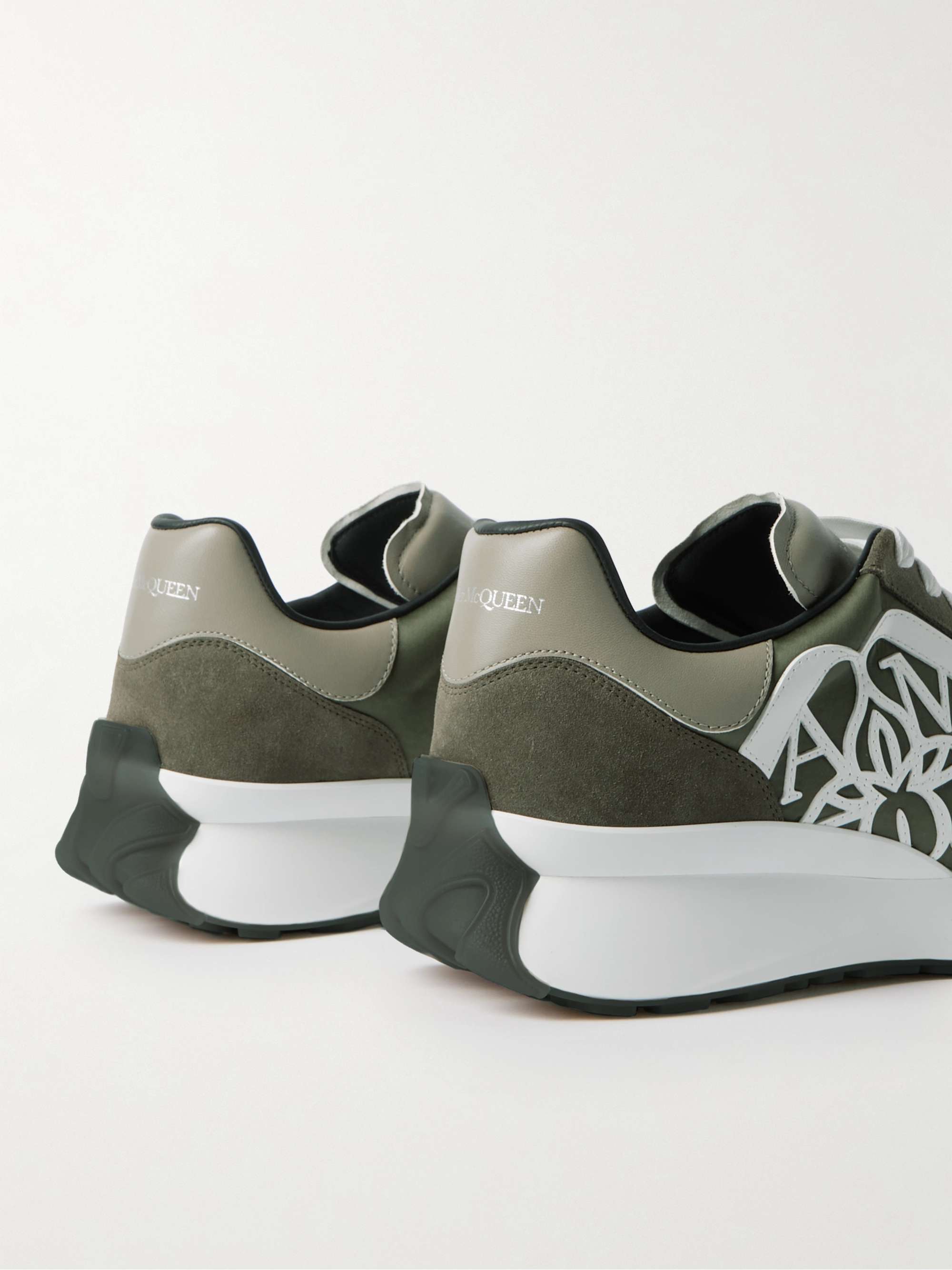 ALEXANDER MCQUEEN Sprint Runner Exaggerated-Sole Appliquéd Satin, Leather and Suede Sneakers