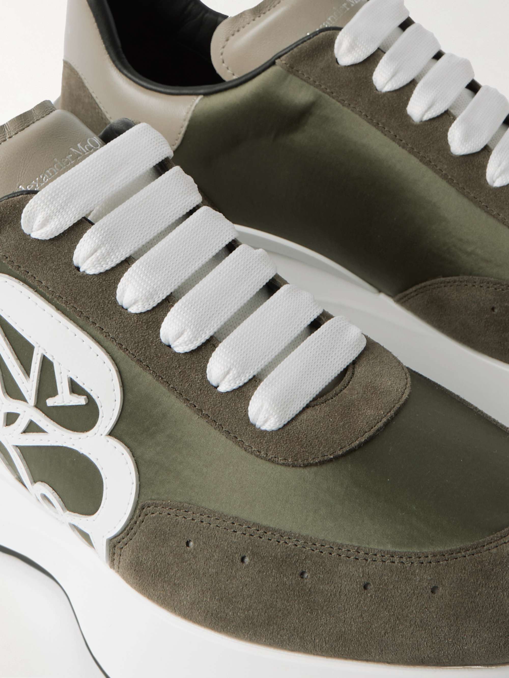 ALEXANDER MCQUEEN Sprint Runner Exaggerated-Sole Appliquéd Satin, Leather and Suede Sneakers