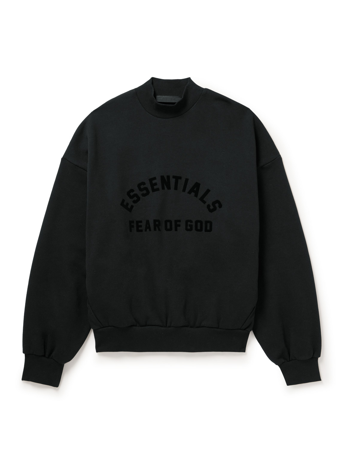 ESSENTIALS LOGO-APPLIQUÉD COTTON-BLEND JERSEY MOCK-NECK SWEATSHIRT