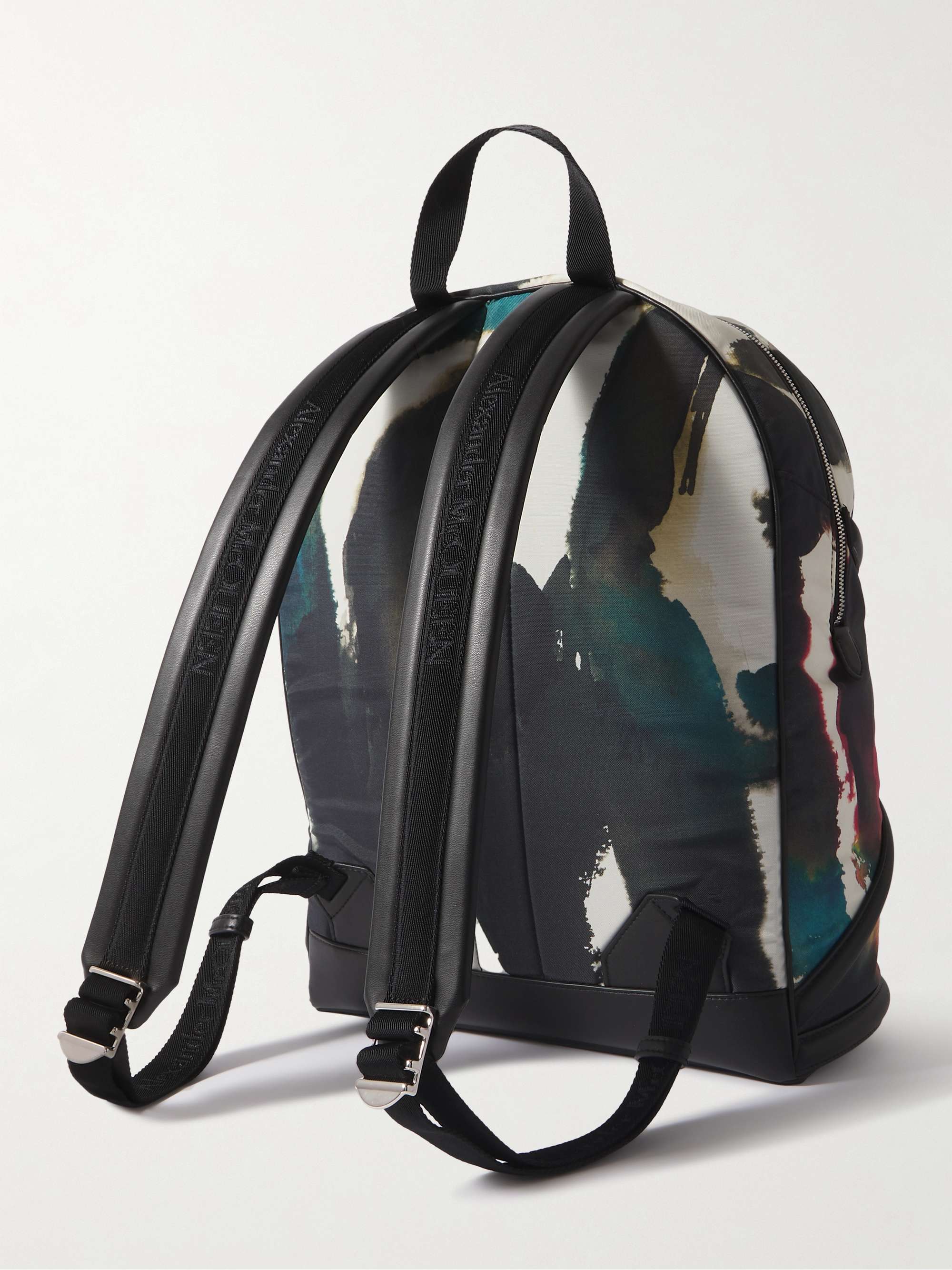 ALEXANDER MCQUEEN Harness Printed Faux Leather-Trimmed Canvas Backpack