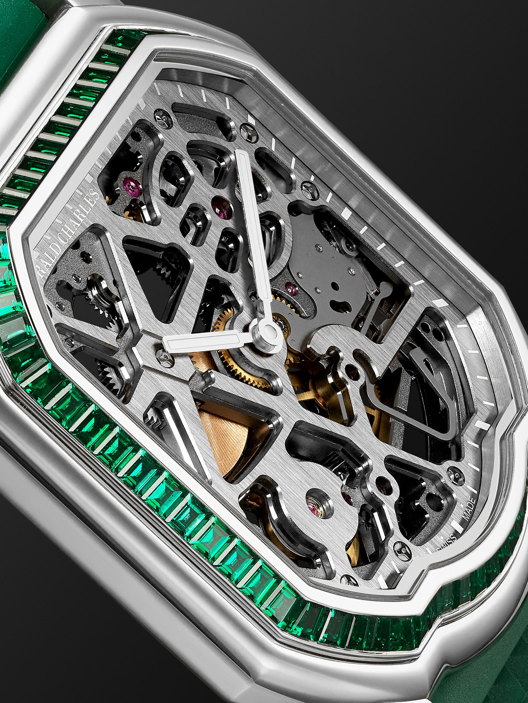 GERALD CHARLES + Octavio Garcia Maestro 8.0 Squelette Limited Edition 39mm Automatic Stainless Steel, Rubber and Emerald Watch, Ref. No. GC8.0-SQ-A-00-E1517236E