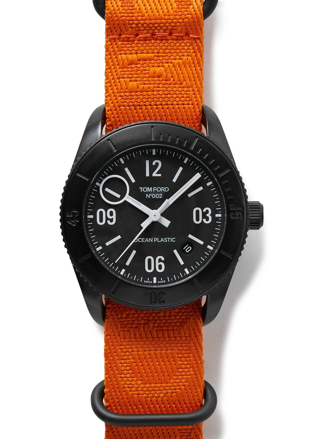 TOM FORD 002 43MM STAINLESS STEEL AND RECYCLED-CANVAS JACQUARD WATCH