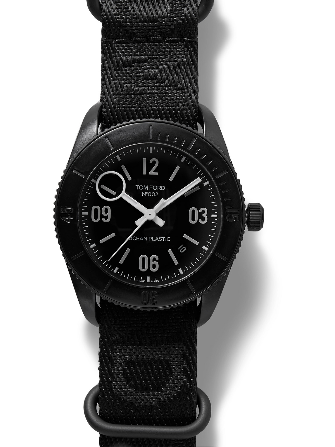 Tom Ford 002 43mm Stainless Steel And Recycled-canvas Jacquard Watch In Black