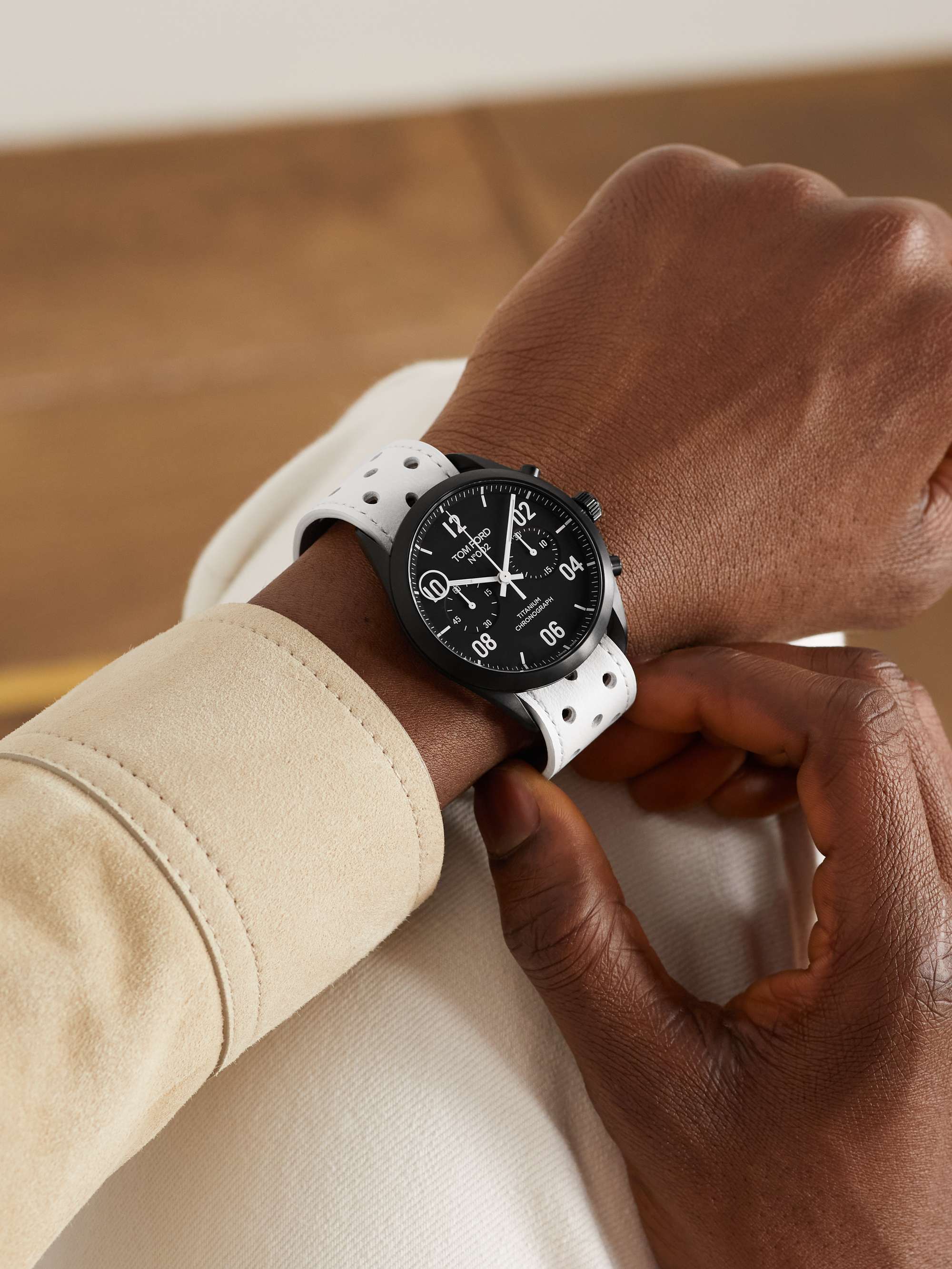 TOM FORD TIMEPIECES 002 Limited Edition Automatic 43.5mm Titanium and Perforated Leather Watch