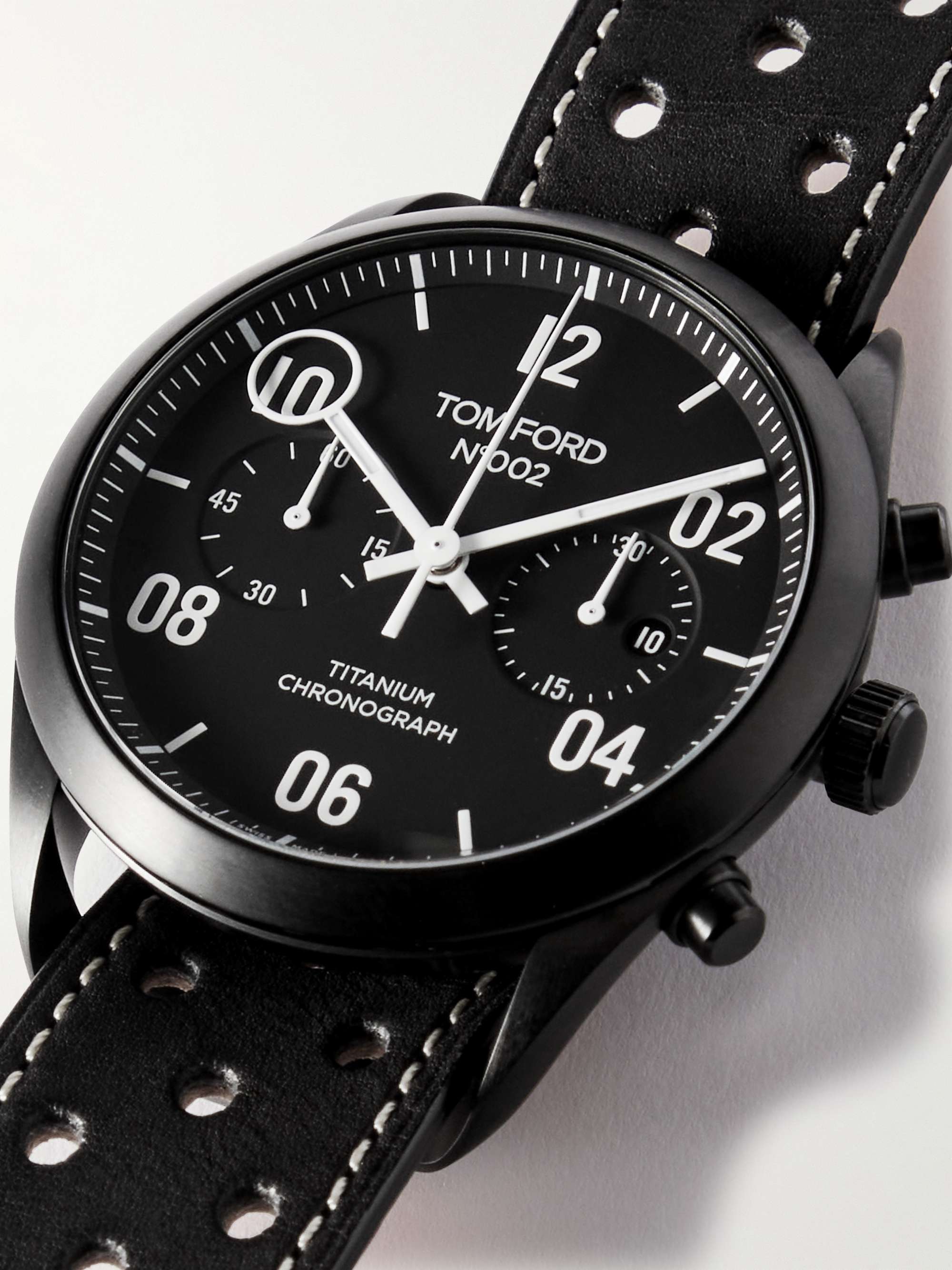 TOM FORD TIMEPIECES 002 Limited Edition Automatic 43.5mm Titanium and Perforated Leather Watch
