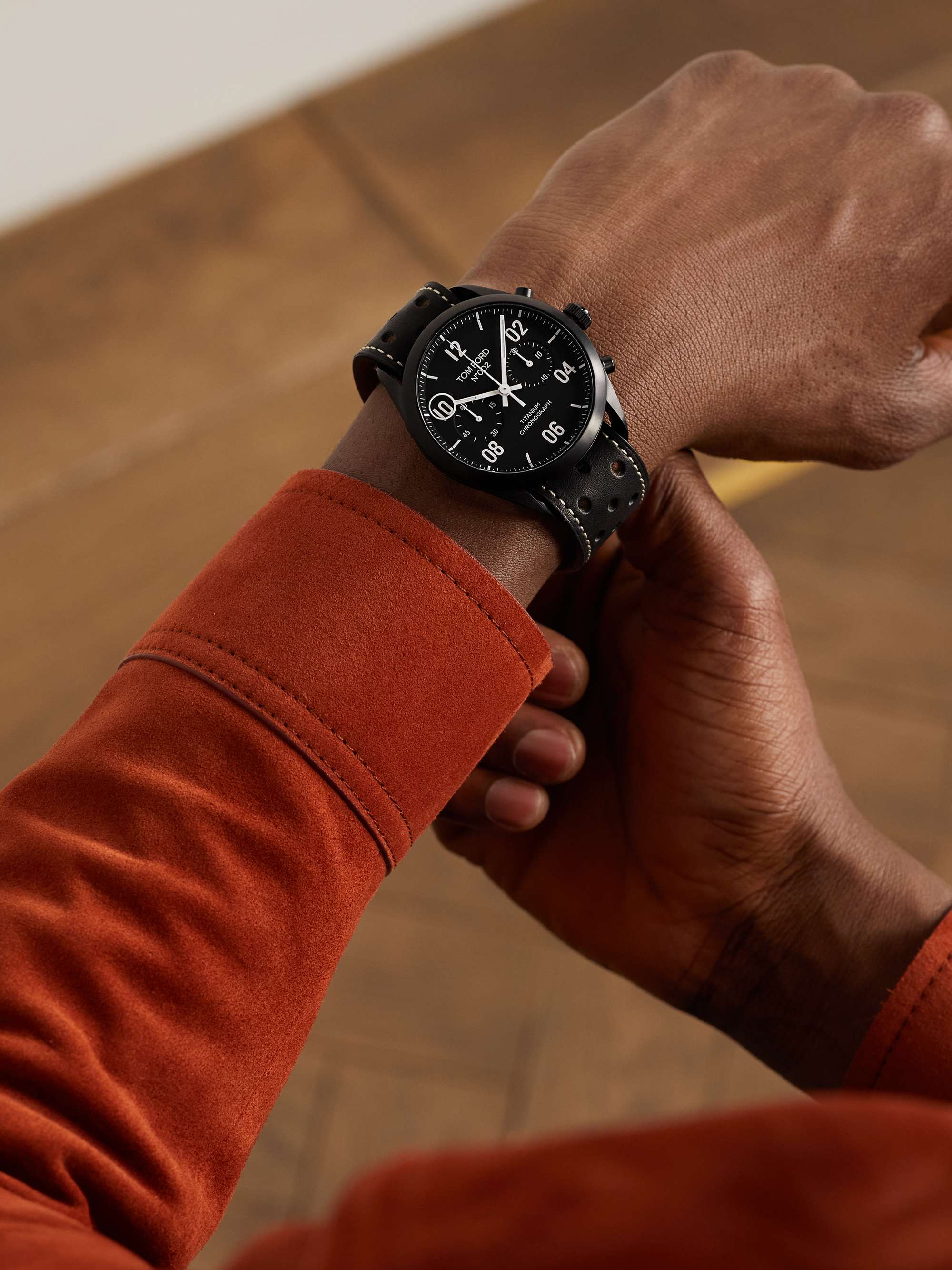 TOM FORD TIMEPIECES 002 Limited Edition Automatic 43.5mm Titanium and Perforated Leather Watch