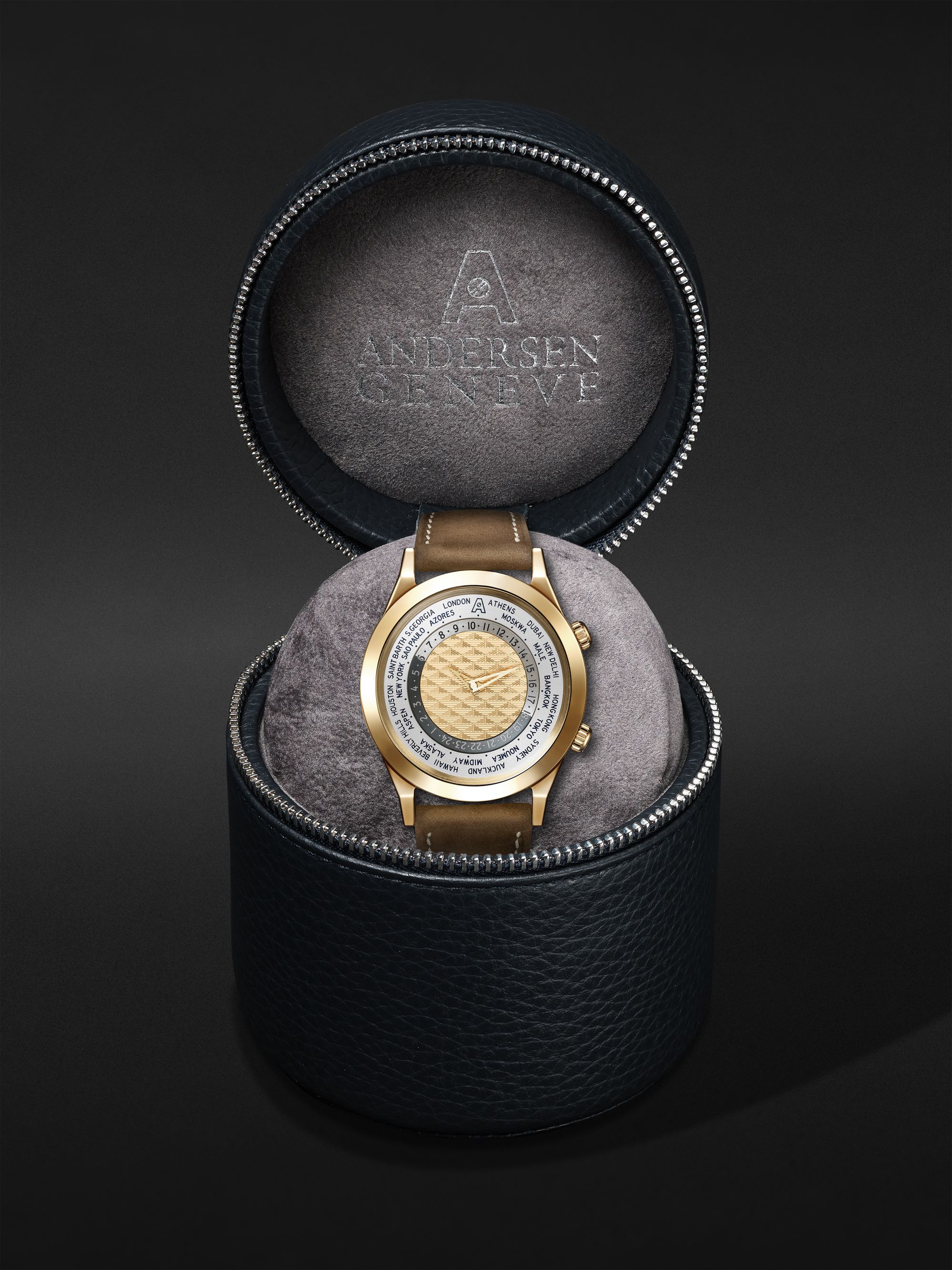 ANDERSEN GENEVE Tempus Terrae Limited Edition Automatic 39mm 18-Karat Gold and Suede Watch