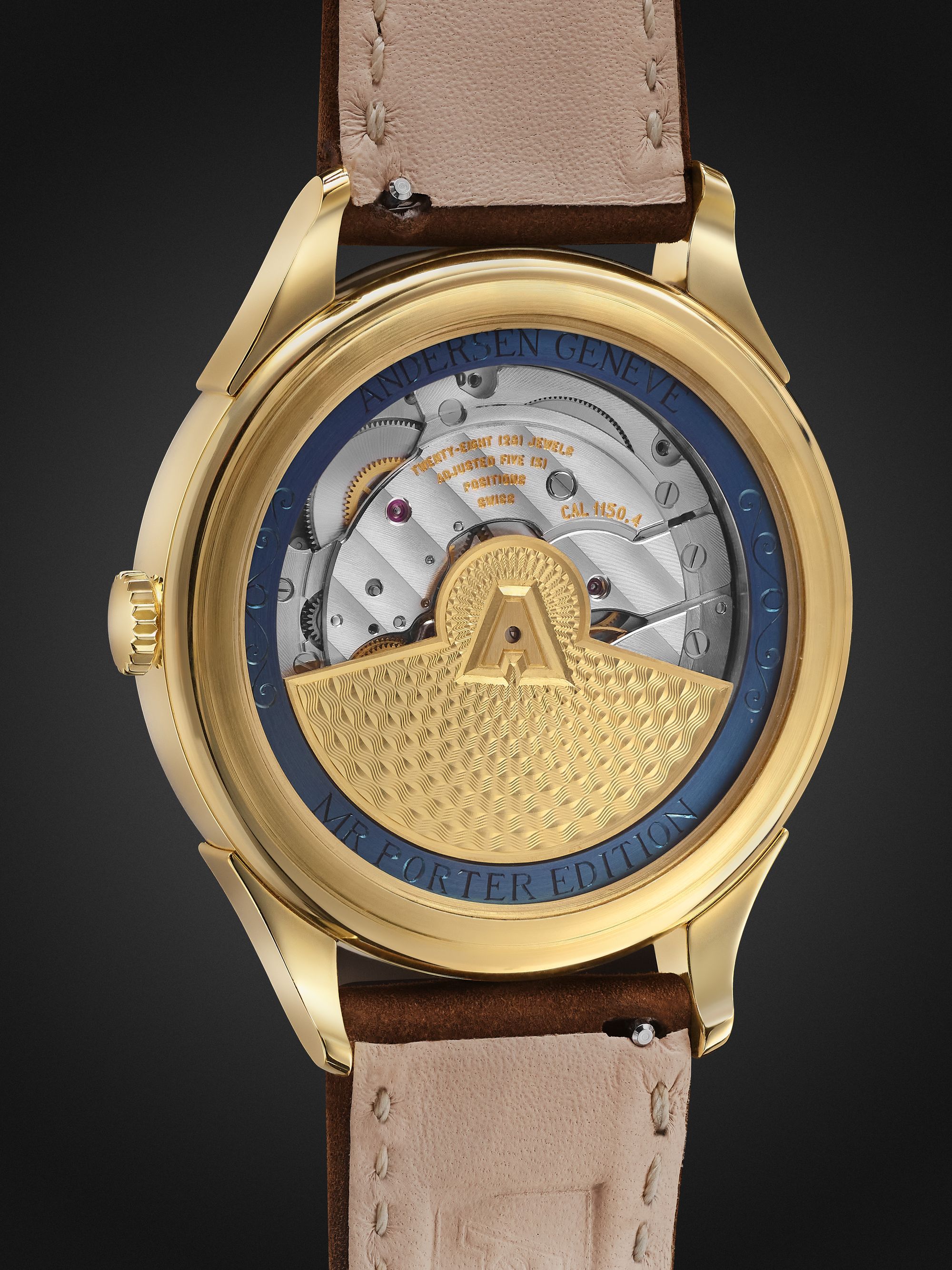 ANDERSEN GENEVE Jumping Hours Automatic 38mm Gold and Leather Watch