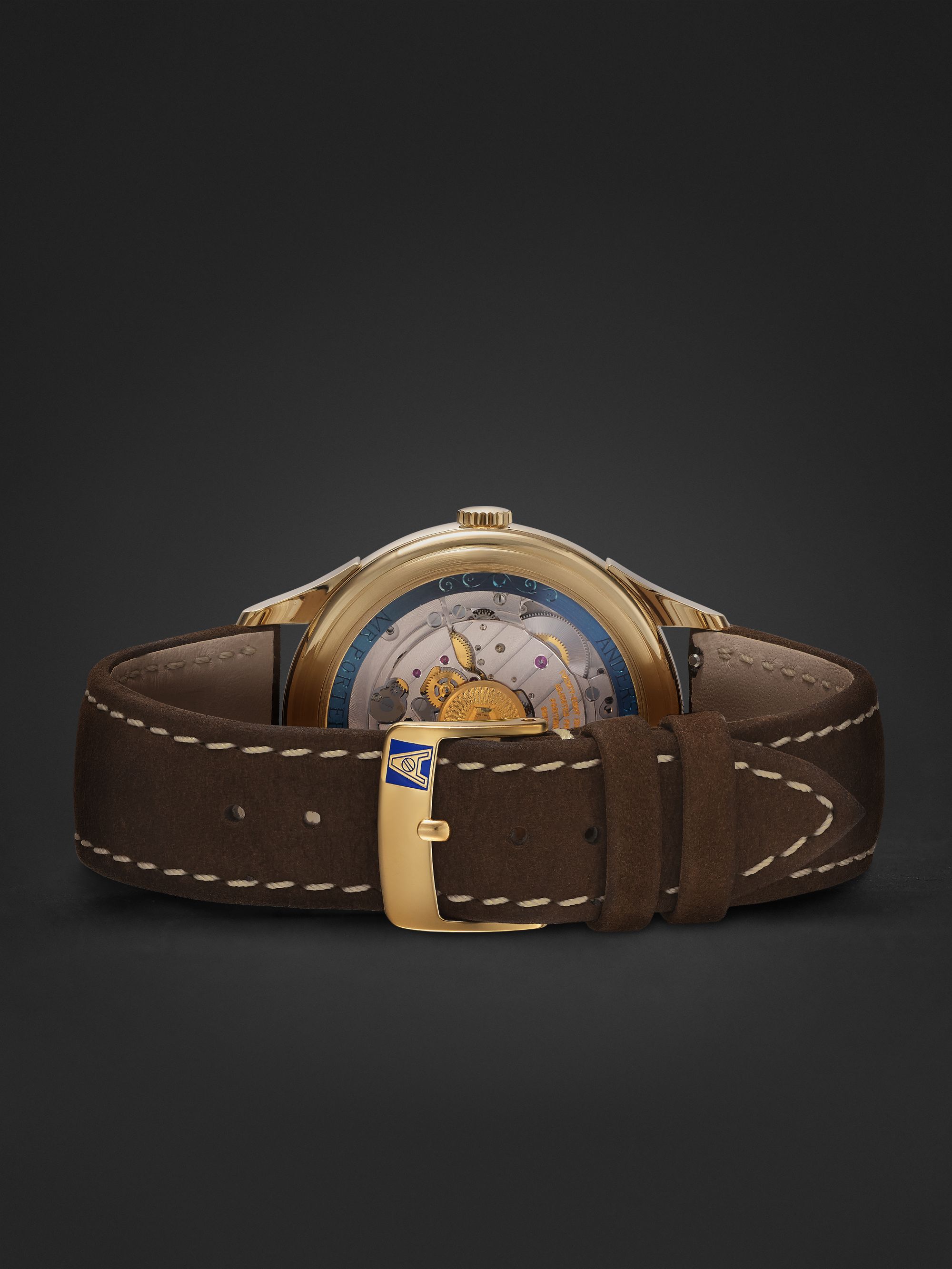 ANDERSEN GENEVE Jumping Hours Automatic 38mm Gold and Leather Watch