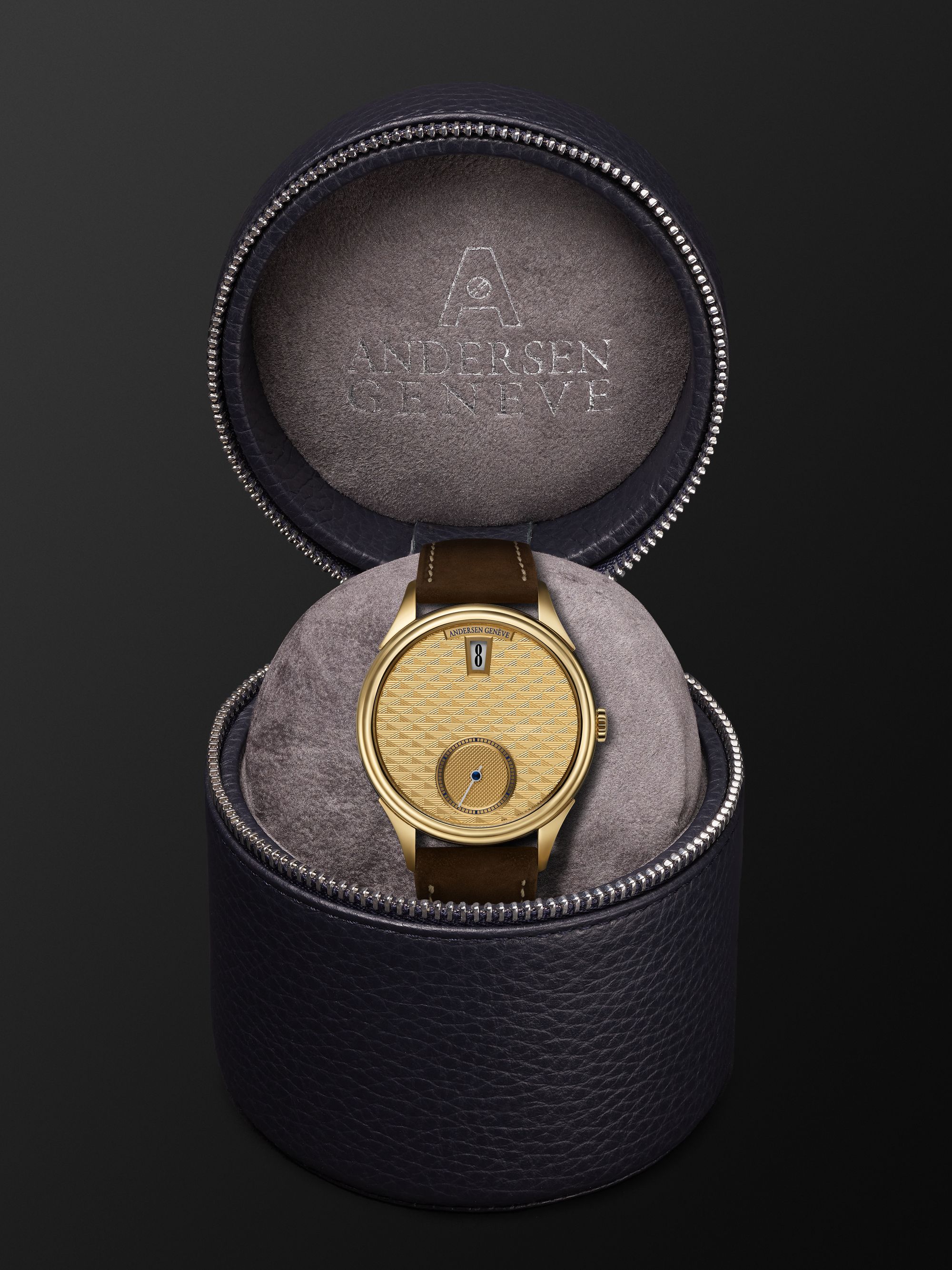 ANDERSEN GENEVE Jumping Hours Automatic 38mm Gold and Leather Watch