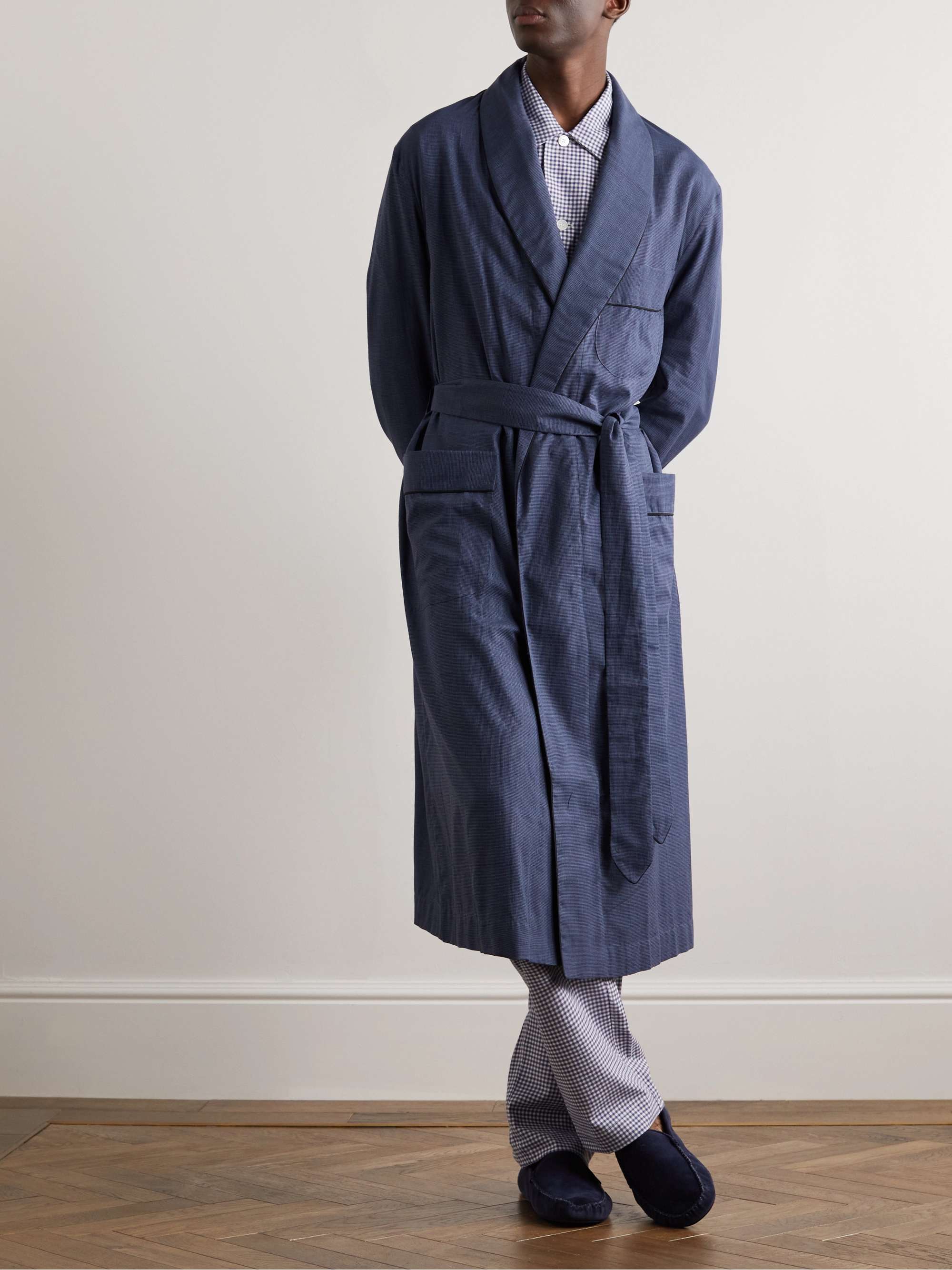 KINGSMAN Houndstooth Brushed-Cotton Robe
