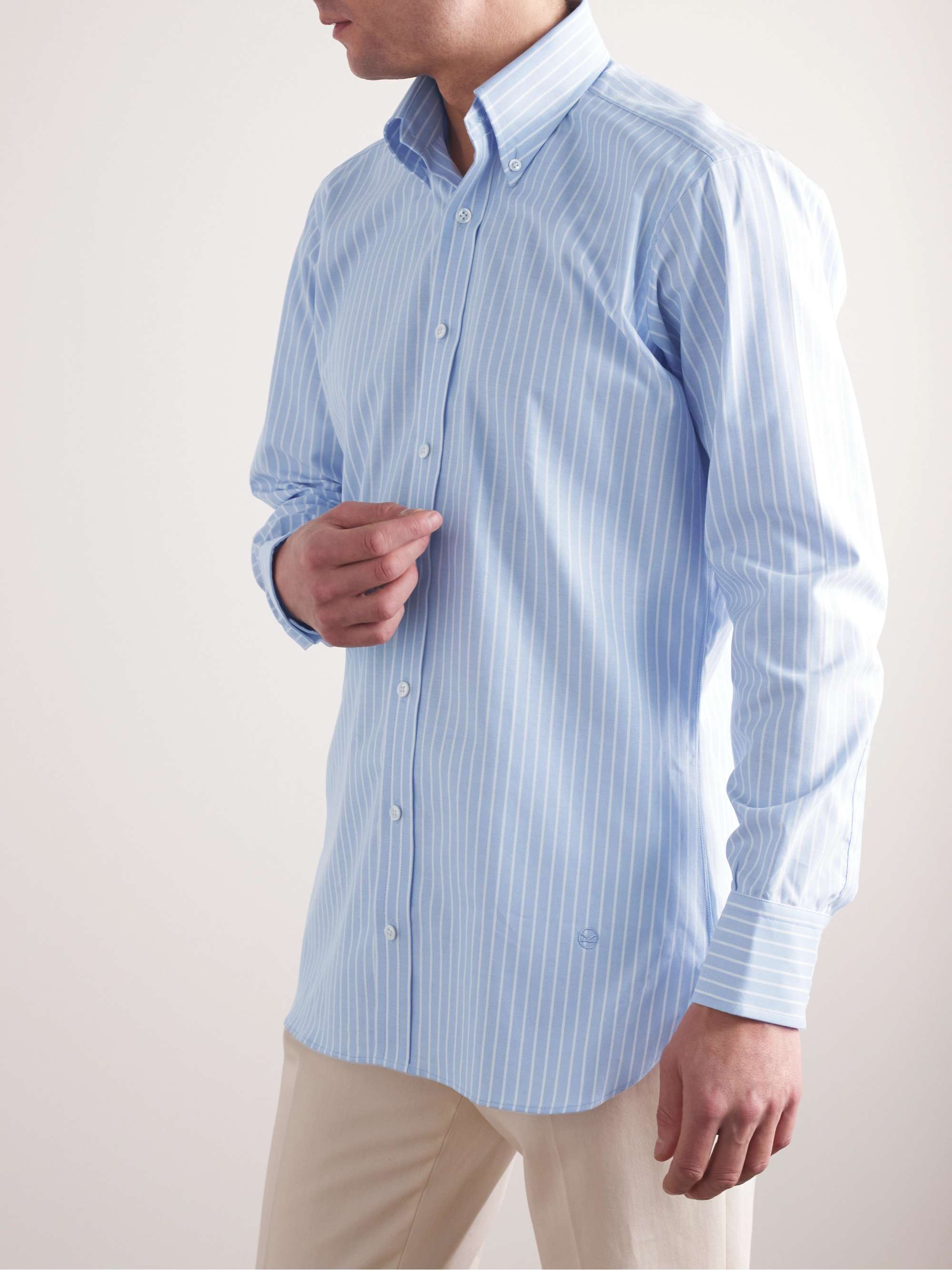 KINGSMAN Button-Down Collar Striped Cotton Shirt