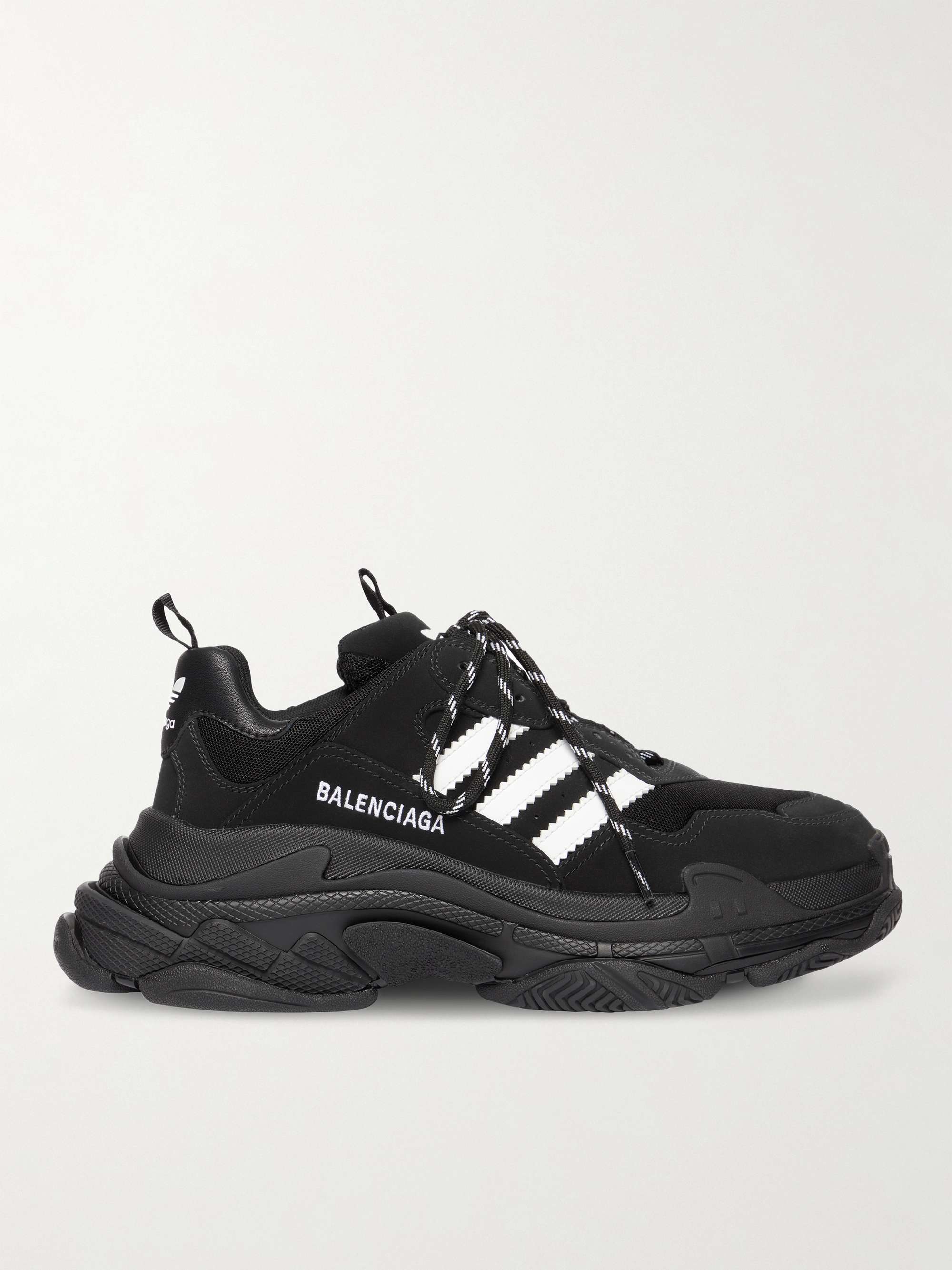 BALENCIAGA + adidas Triple S Leather-Trimmed Nubuck and Mesh Sneakers