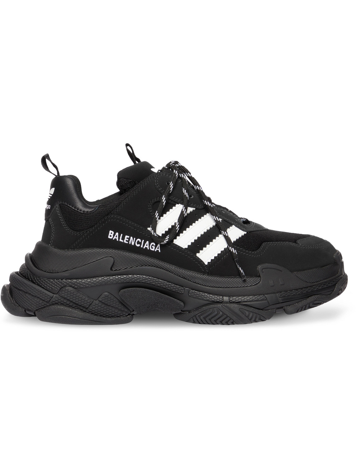 BALENCIAGA ADIDAS TRIPLE S LEATHER-TRIMMED NUBUCK AND MESH SNEAKERS