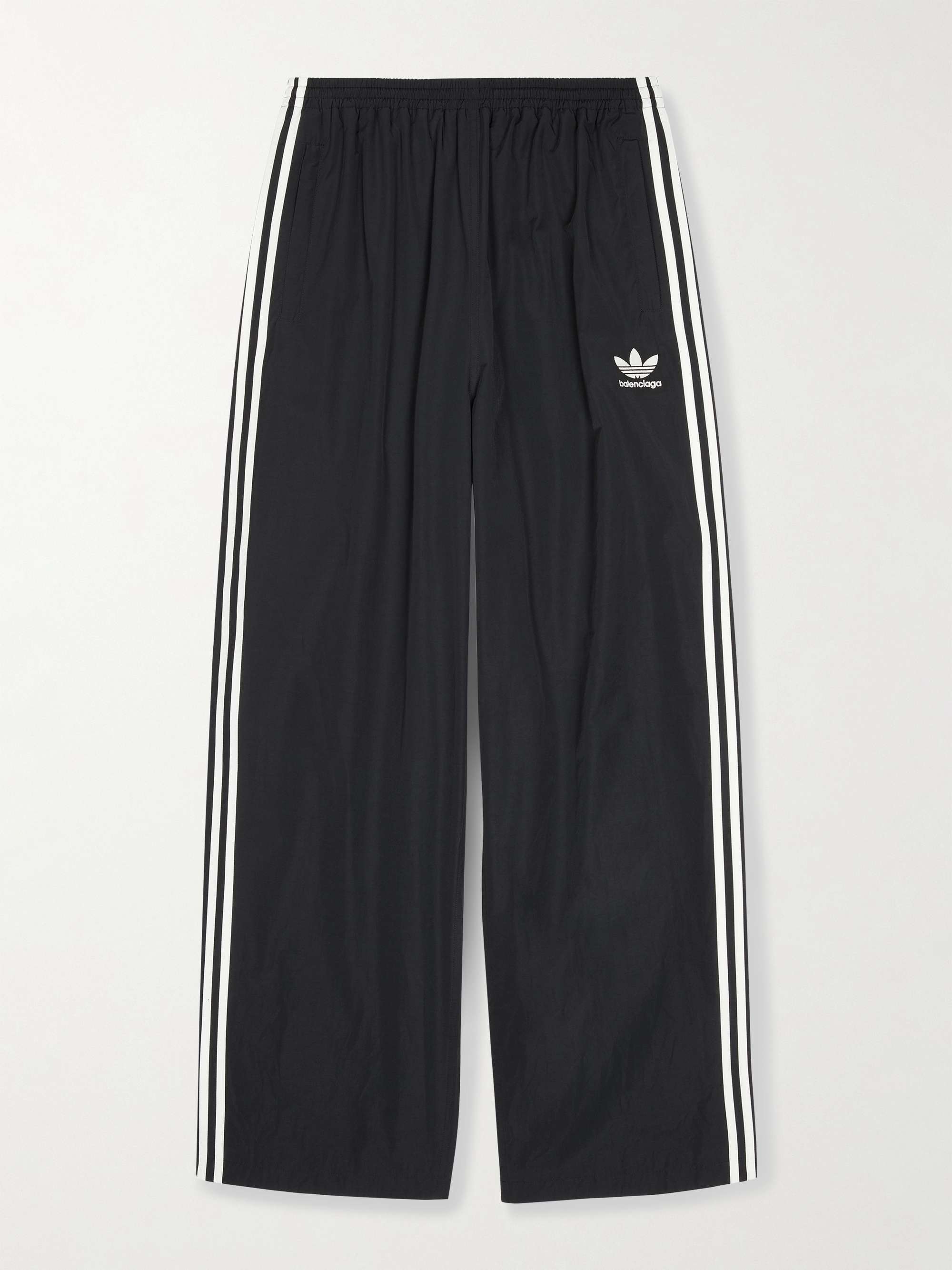 BALENCIAGA + adidas Wide-Leg Striped Logo-Print Cotton-Blend Shell