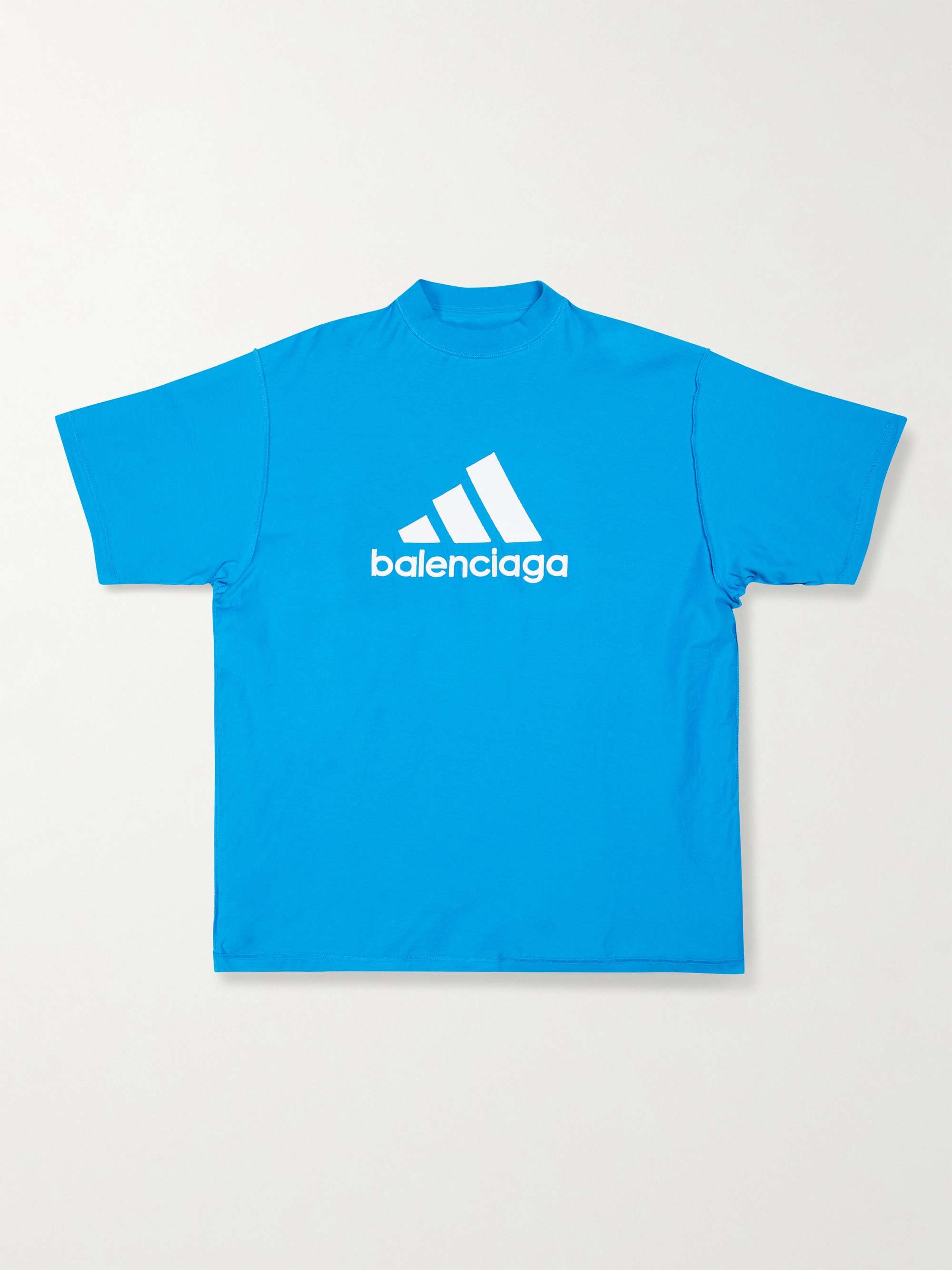 + adidas オーバーサイズ コットンジャージー Tシャツ ストライプ ロゴプリント入り