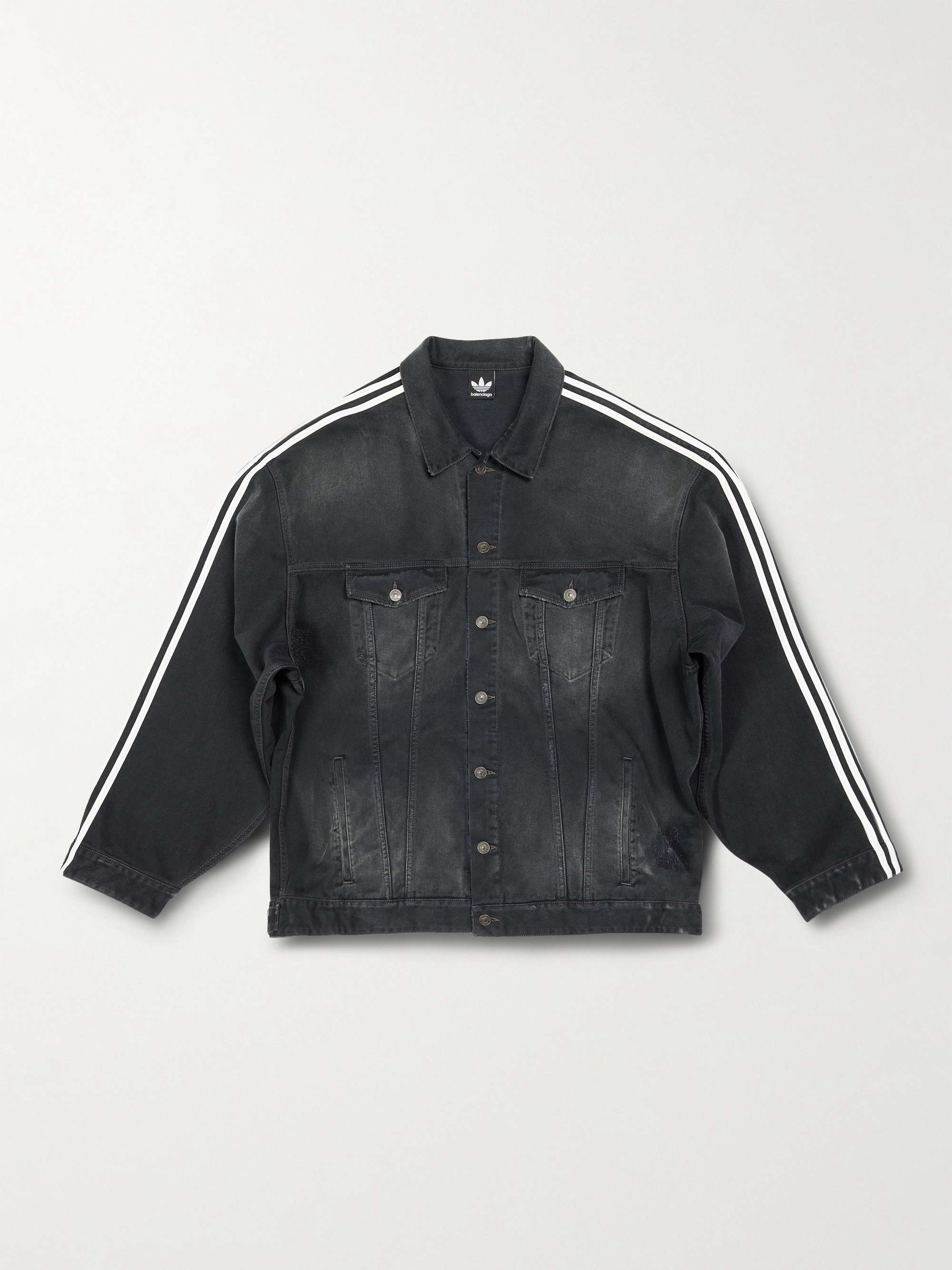 BALENCIAGA + Oversized Distressed Striped Denim Jacket for Men | MR