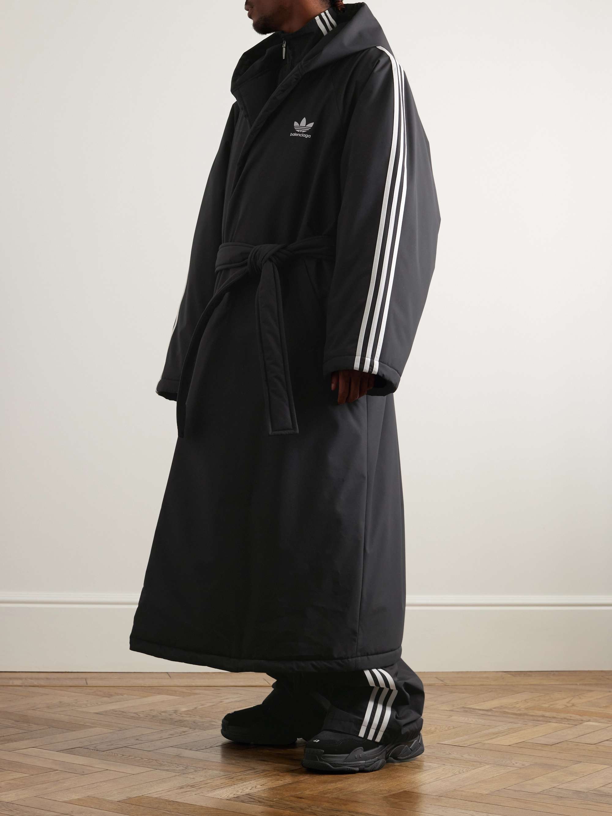 BALENCIAGA + adidas Striped Padded Shell Hooded Robe | MR PORTER