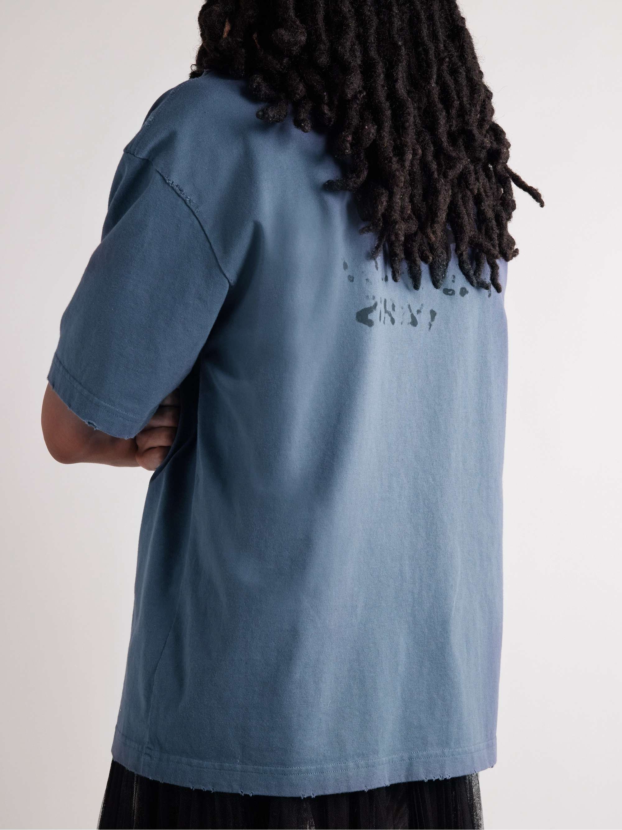 BALENCIAGA Distressed Logo-Print Cotton-Jersey T-Shirt
