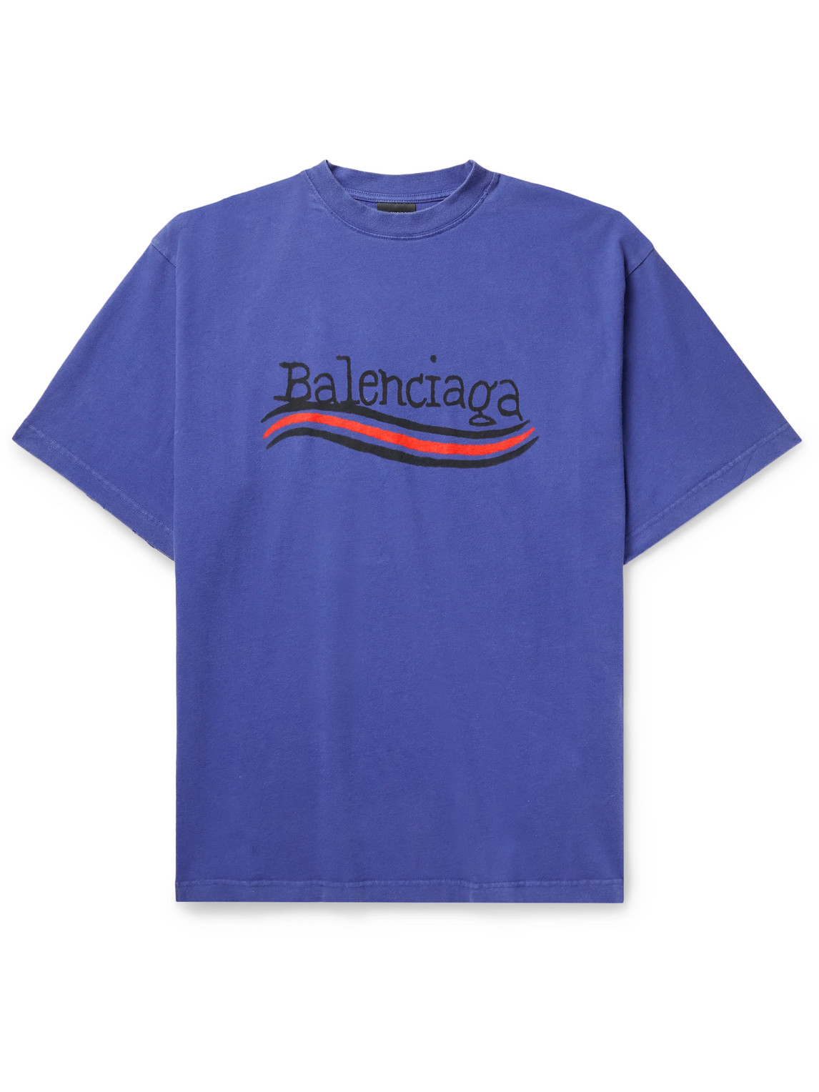 Balenciaga Oversized Logo-print Cotton-jersey T-shirt In Blue