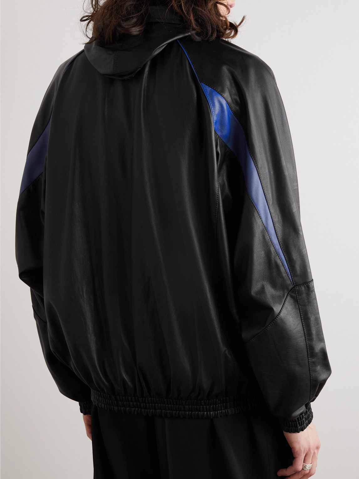Shop Balenciaga Logo-embroidered Leather Track Jacket In Black