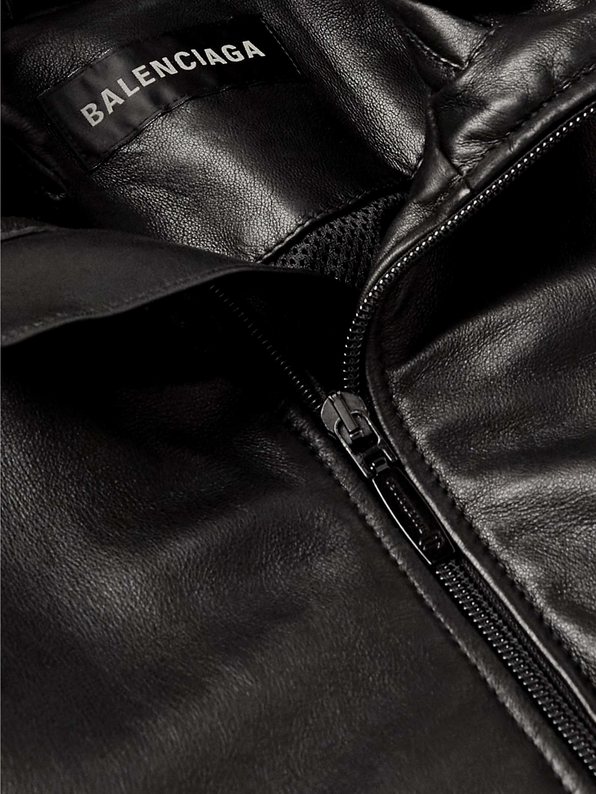 BALENCIAGA Logo-Embroidered Leather Track Jacket